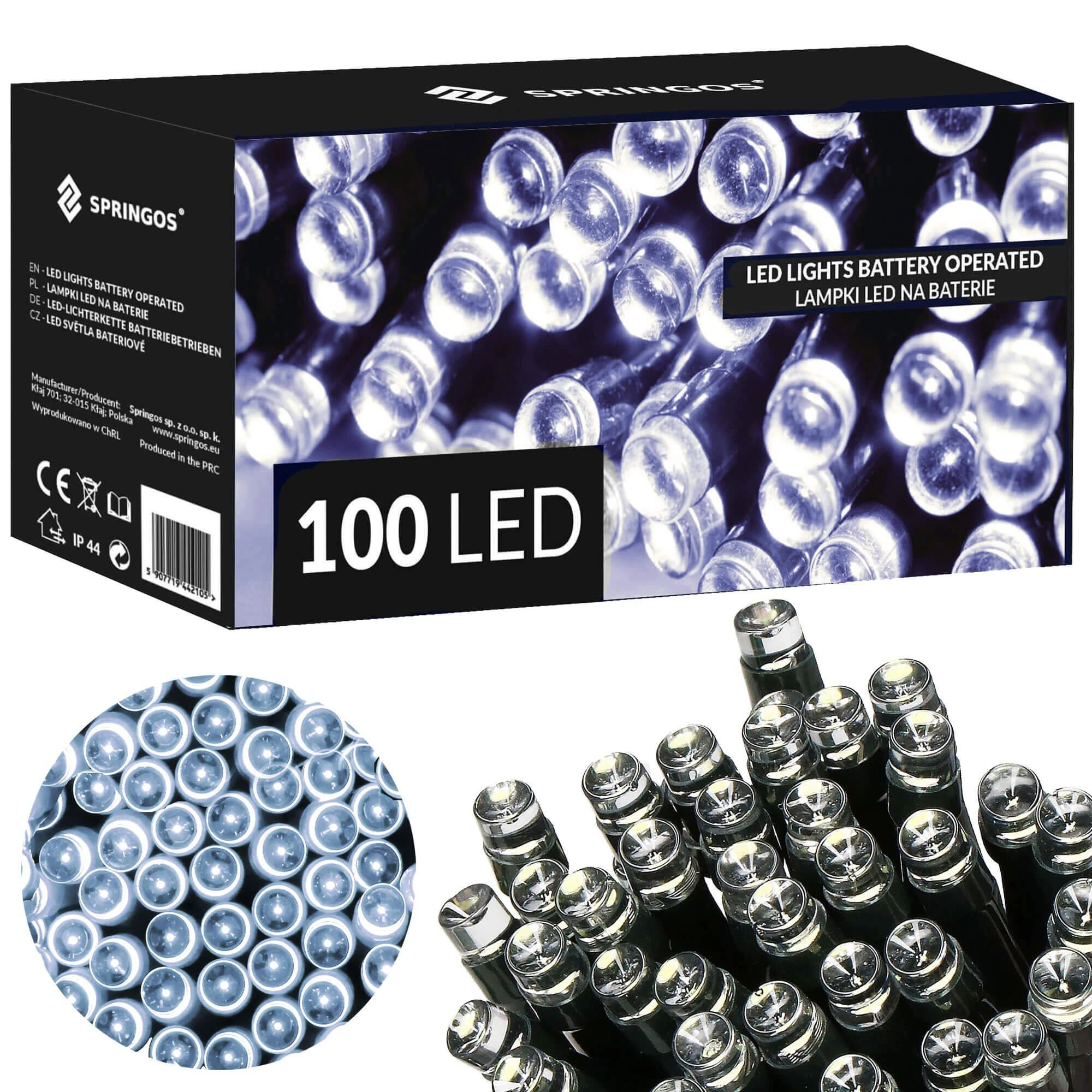 Springos LED girlianda 100 LED, šalta balta, 10,5 m, IP44