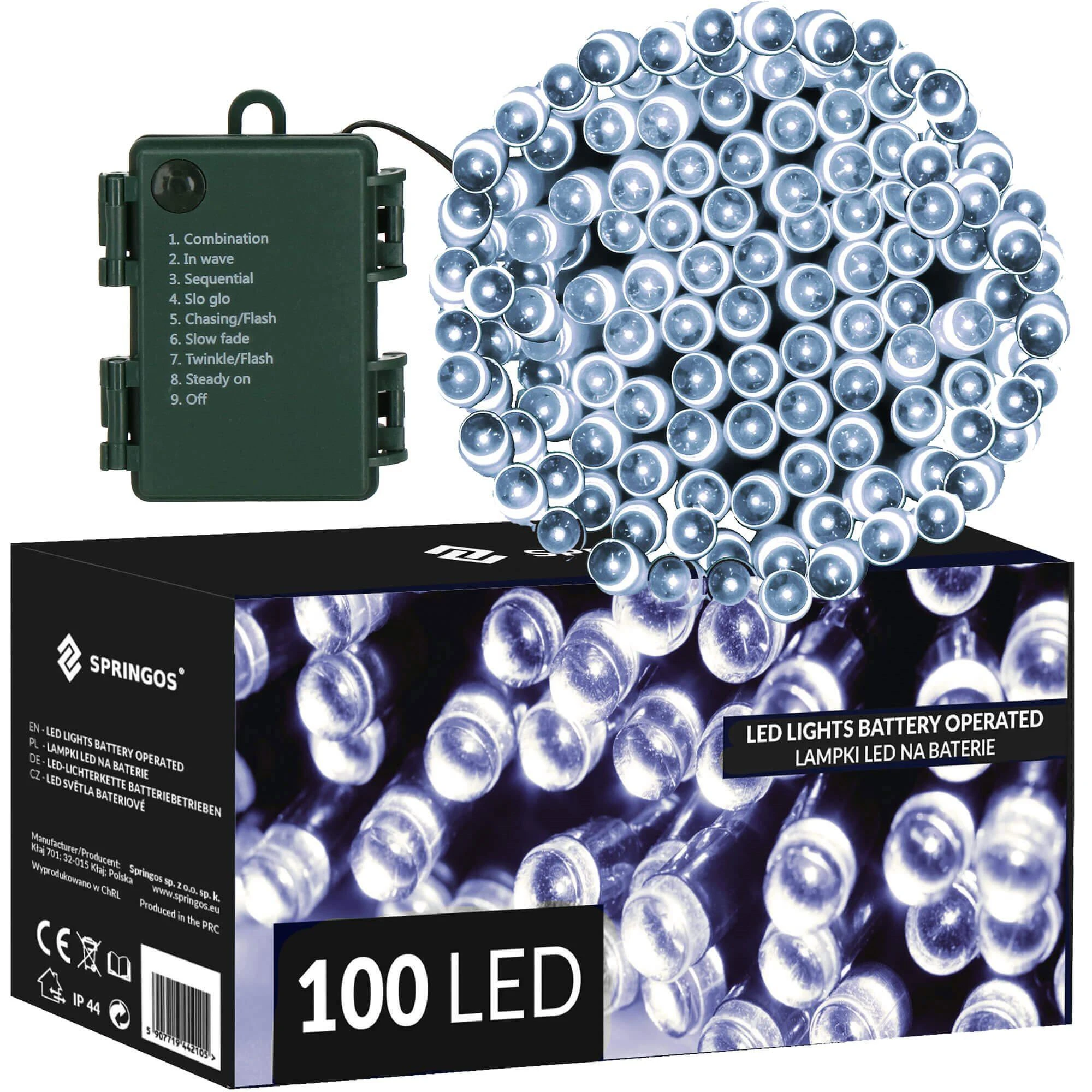 Springos LED girlianda 100 LED, šalta balta, 10,5 m, IP44