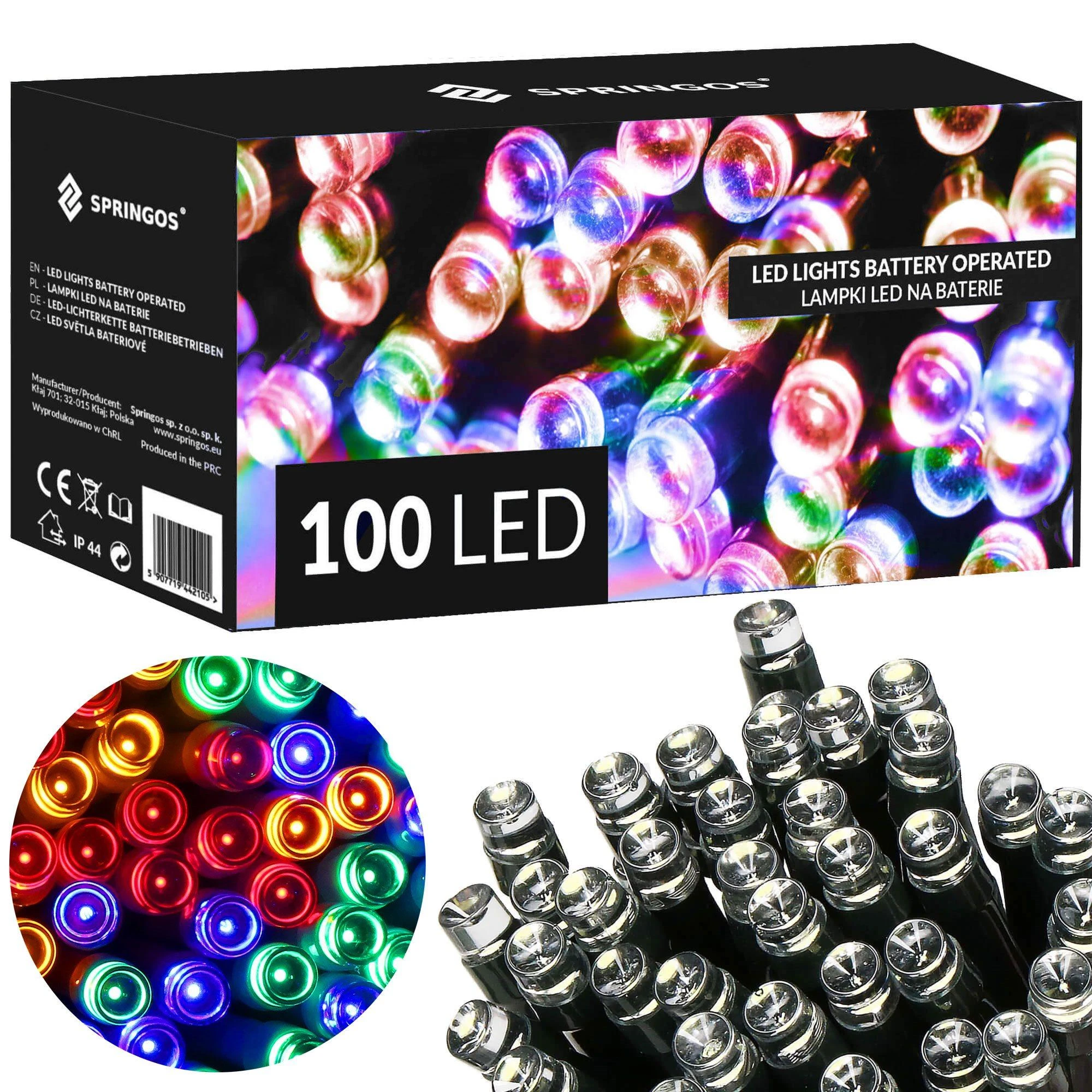 Springos LED girlianda su laikmačiu, 100 diodų, daugiaspalvė, 10,5 m
