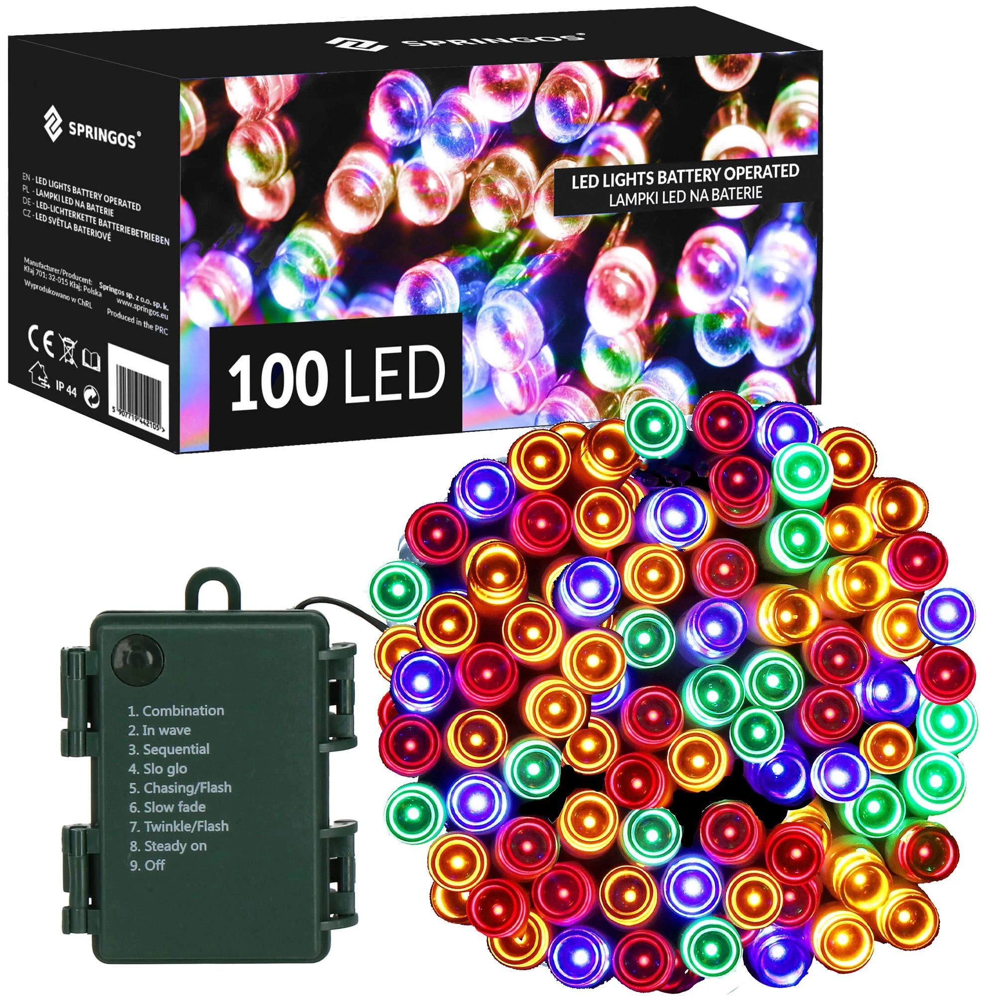 Springos LED girlianda su laikmačiu, 100 diodų, daugiaspalvė, 10,5 m