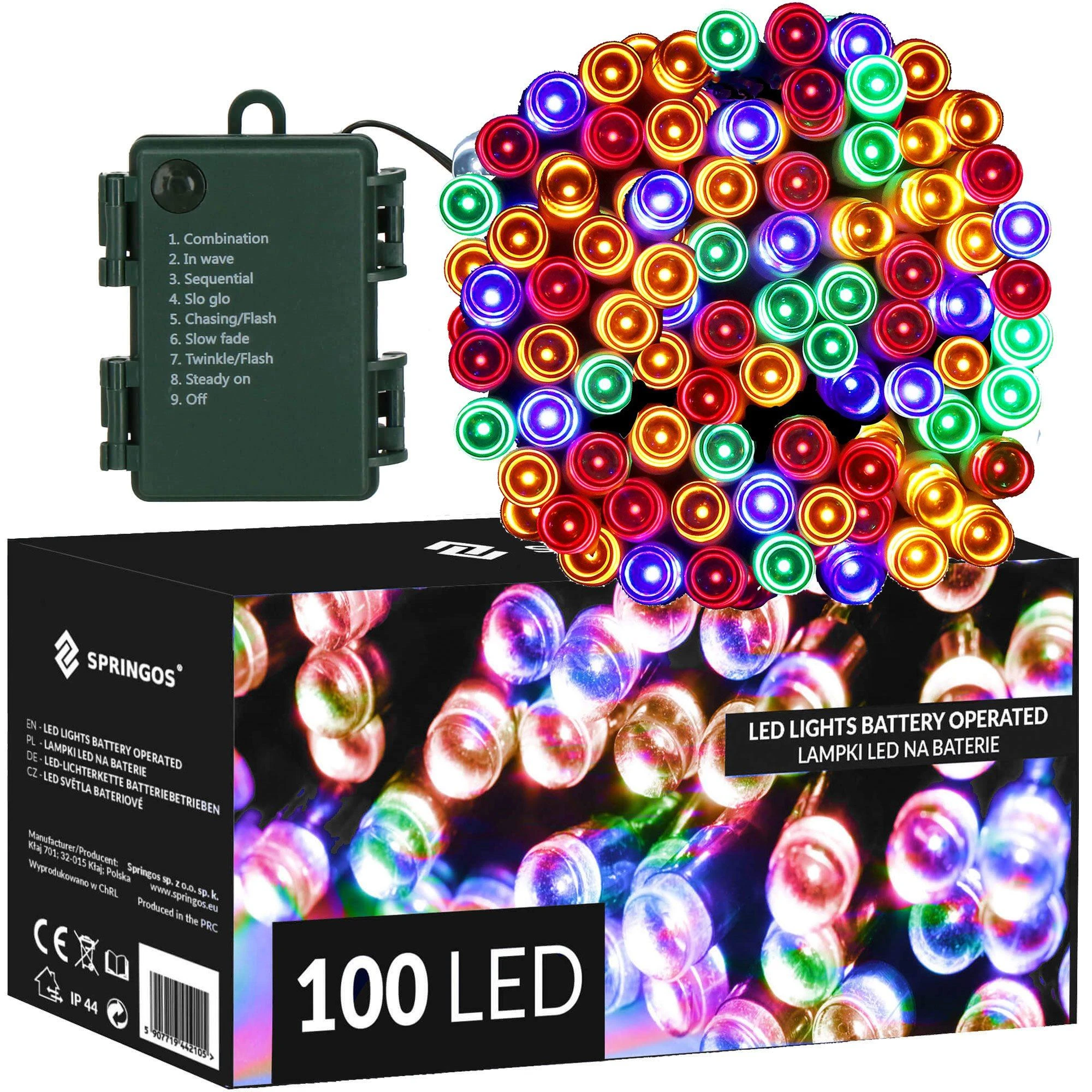 Springos LED girlianda su laikmačiu, 100 diodų, daugiaspalvė, 10,5 m