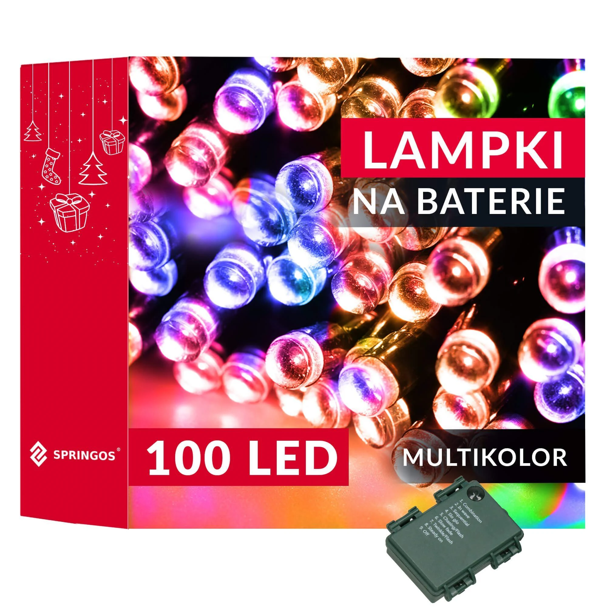 Springos LED girlianda su laikmačiu, 100 diodų, daugiaspalvė, 10,5 m
