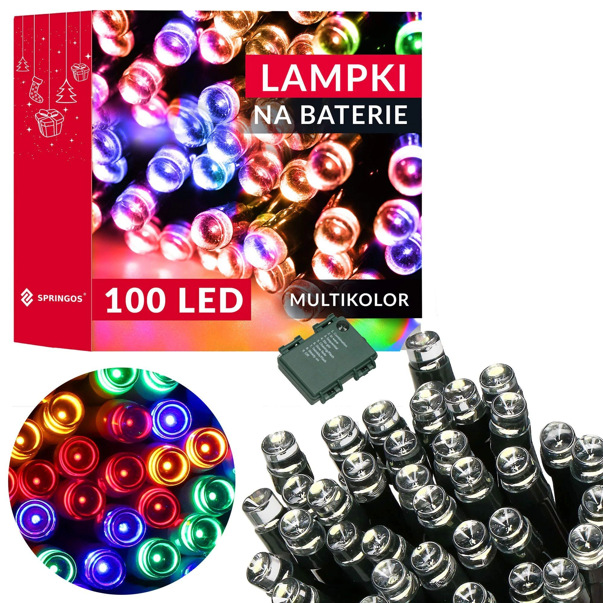 Springos LED girlianda su laikmačiu, 100 diodų, daugiaspalvė, 10,5 m