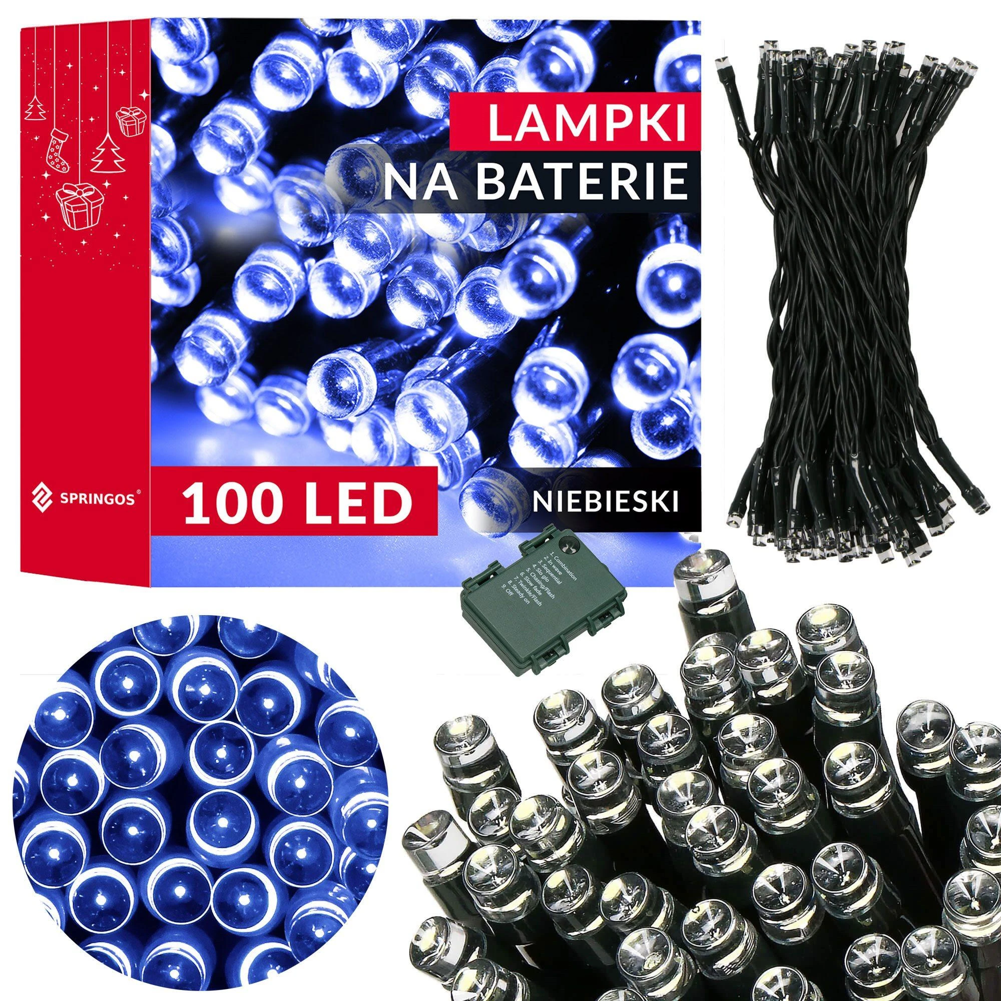 Springos Baterinės LED lemputės, 100 diodų, laikmatis, 10,5 m