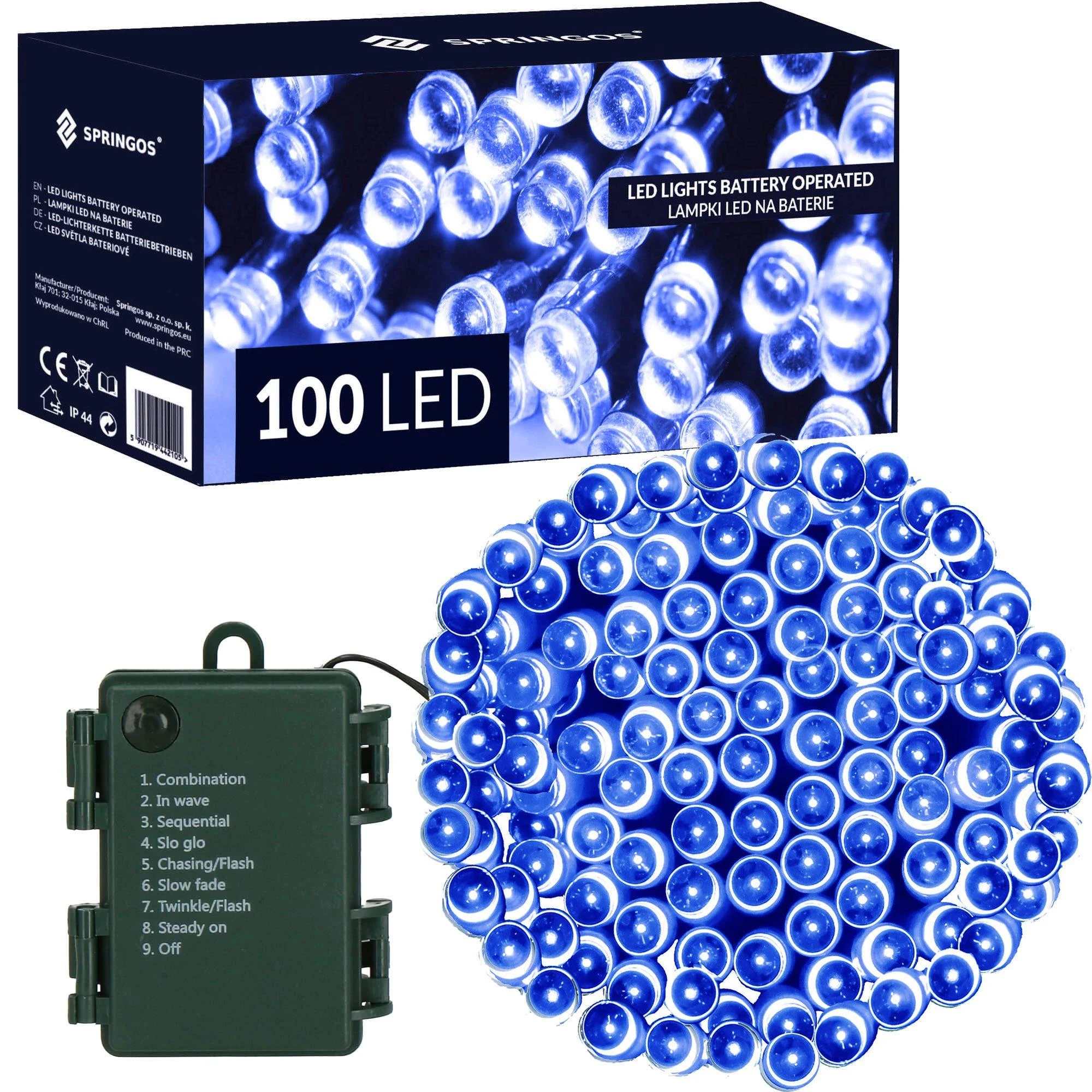 Springos Baterinės LED lemputės, 100 diodų, laikmatis, 10,5 m