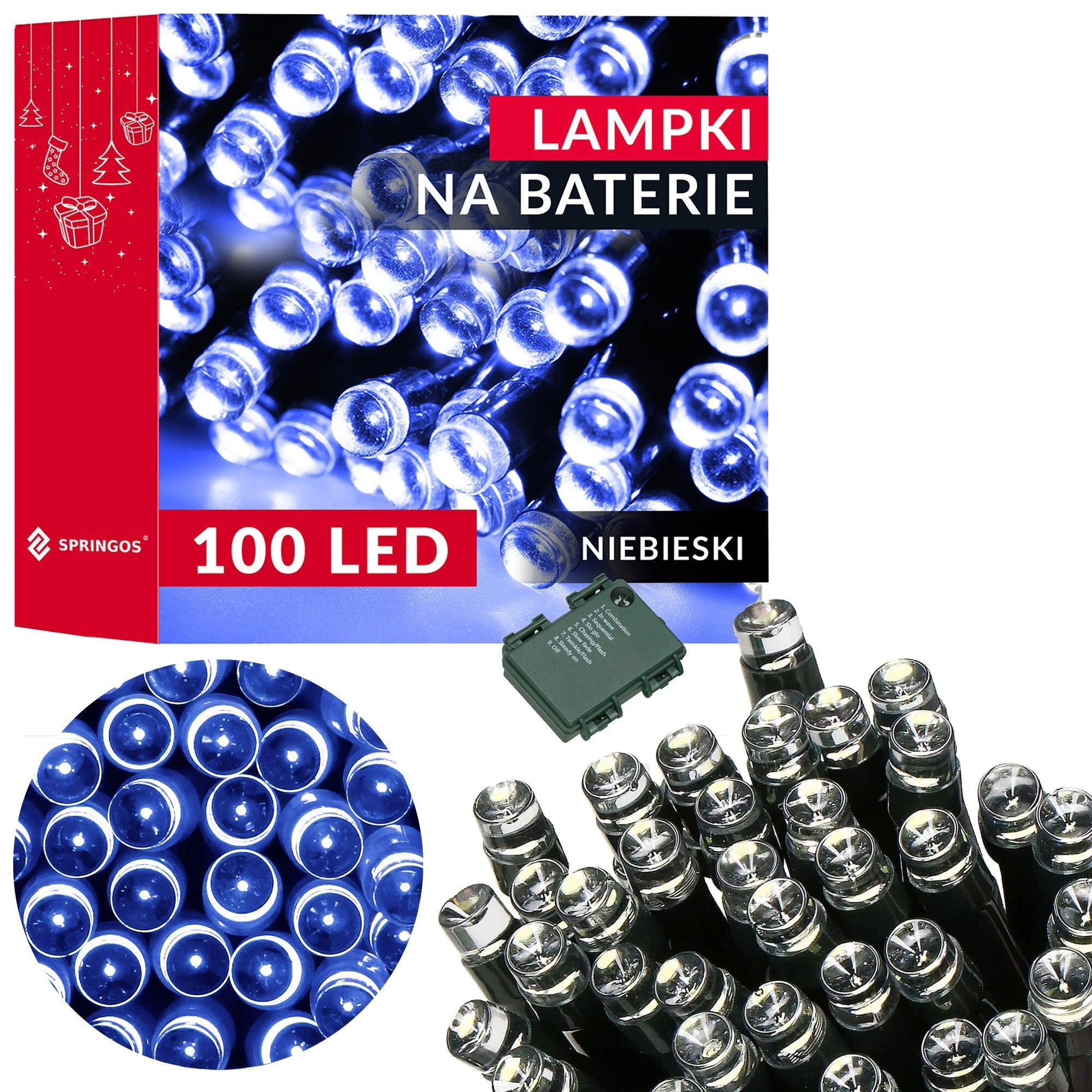 Springos Baterinės LED lemputės, 100 diodų, laikmatis, 10,5 m