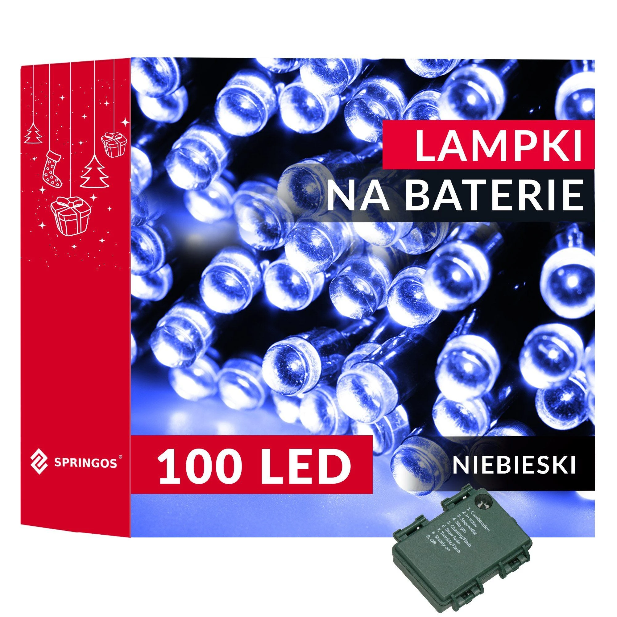 Springos Baterinės LED lemputės, 100 diodų, laikmatis, 10,5 m