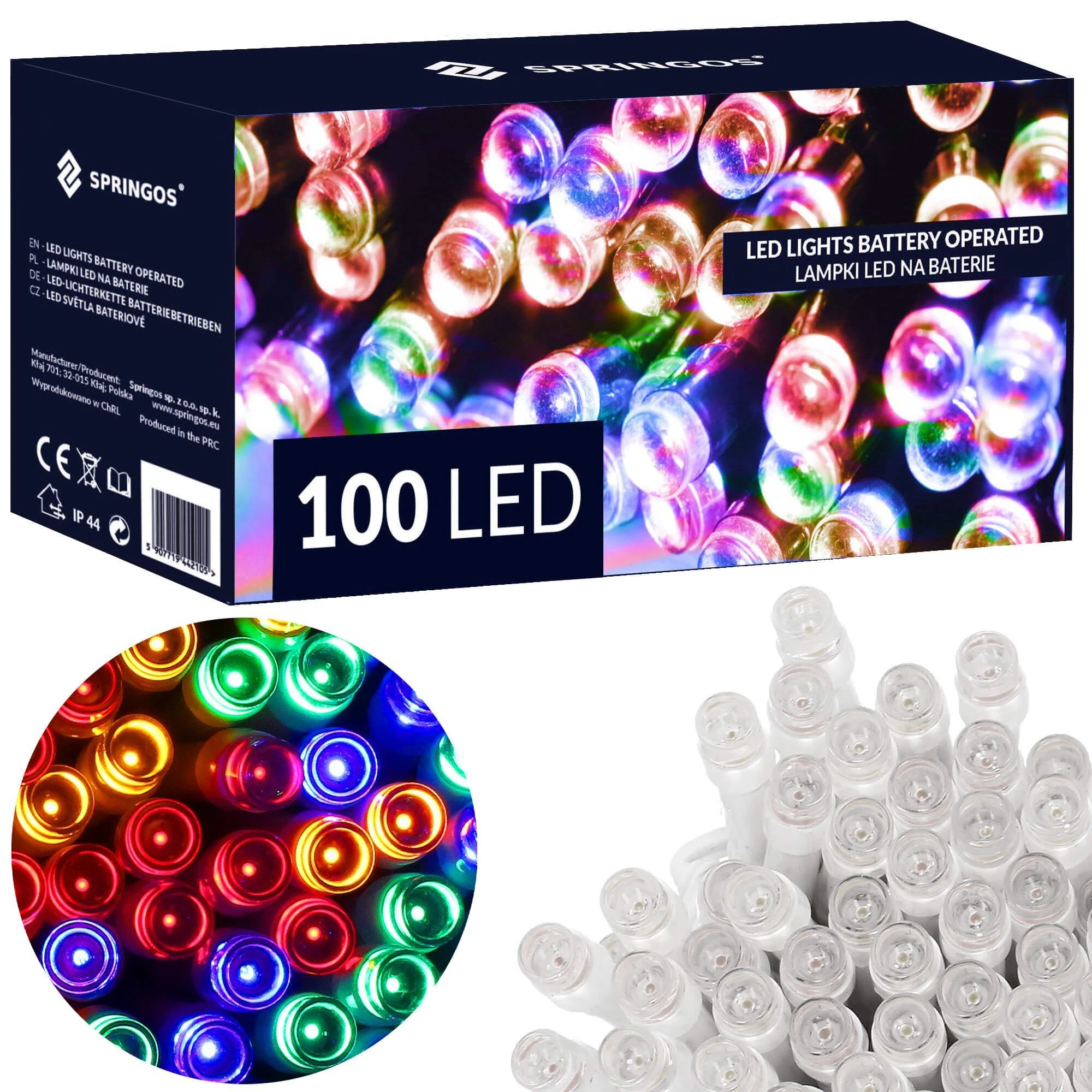 Šviesos girlianda Springos su 100 LED, 10 m, daugiaspalvė