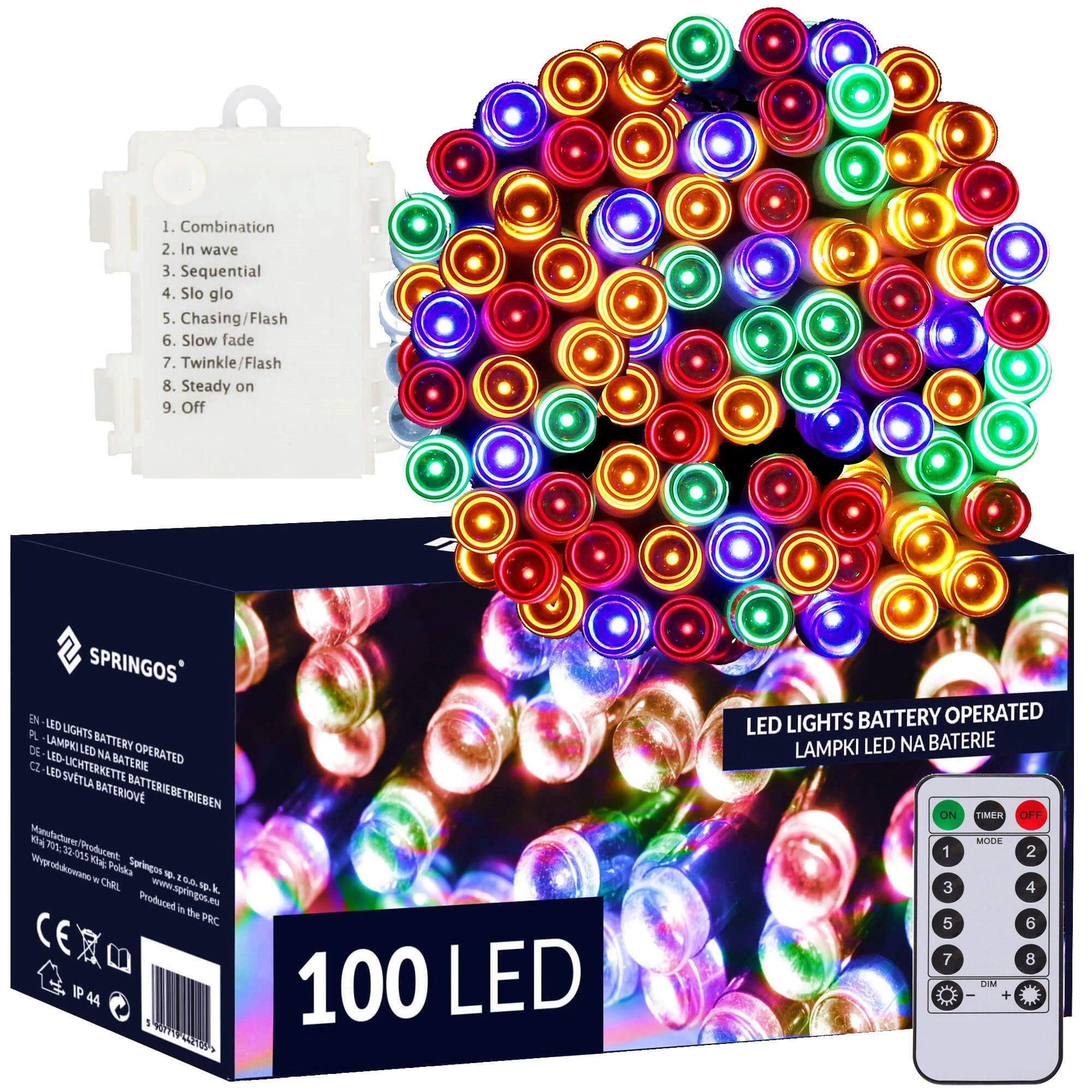 Šviesos girlianda Springos su 100 LED, 10 m, daugiaspalvė