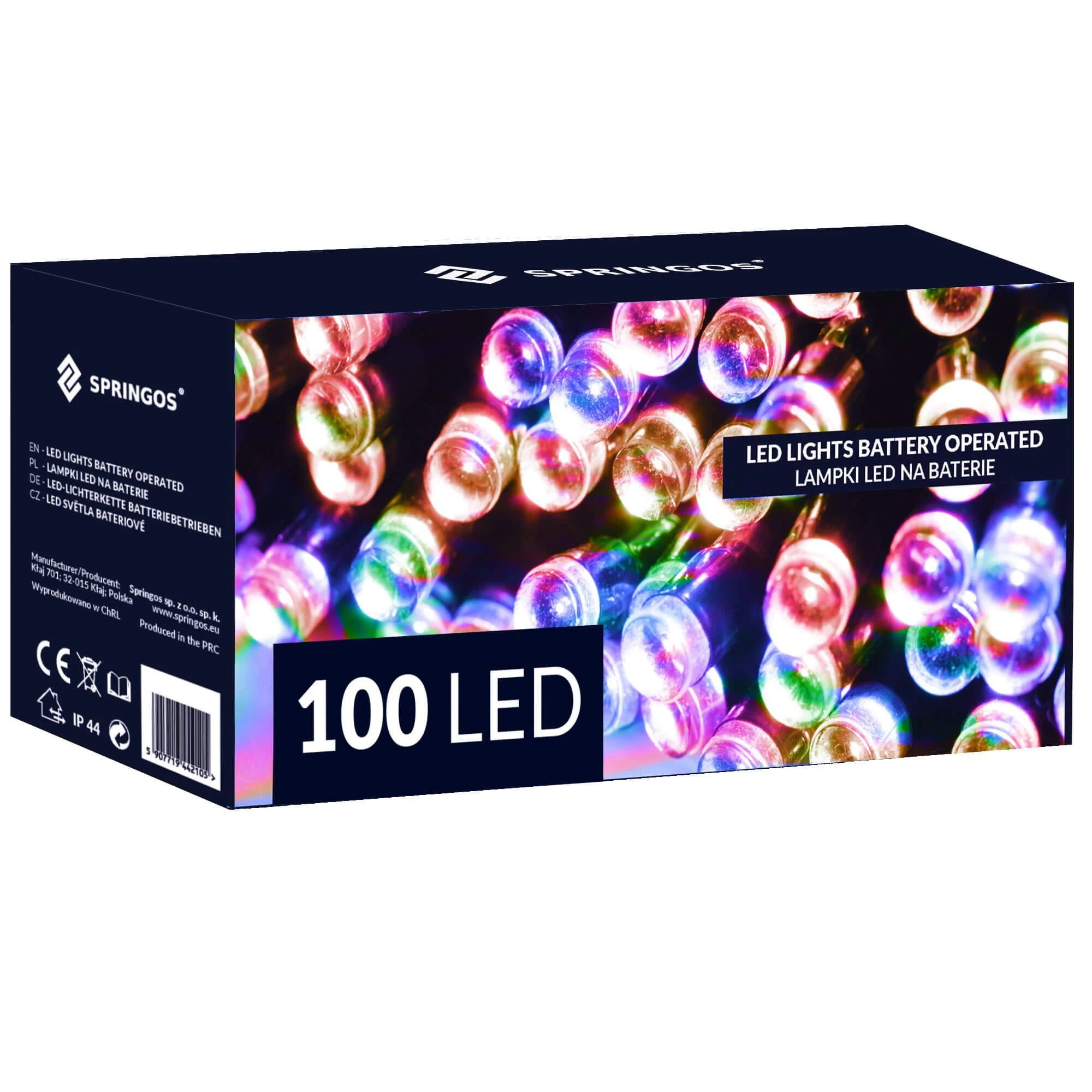 Šviesos girlianda Springos su 100 LED, 10 m, daugiaspalvė