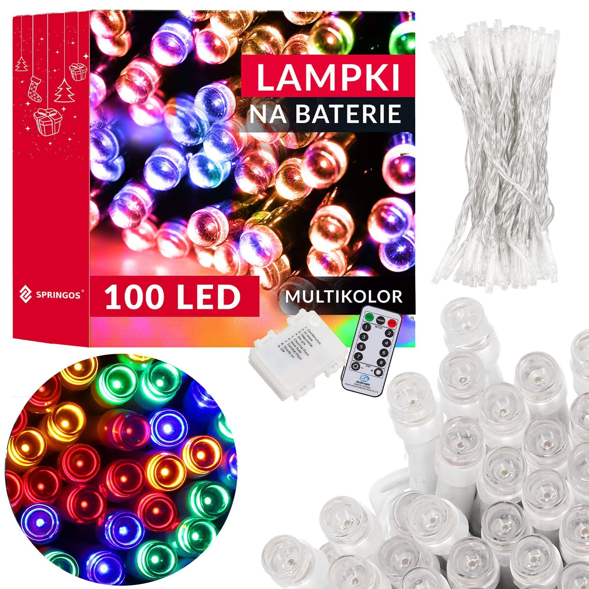 Šviesos girlianda Springos su 100 LED, 10 m, daugiaspalvė