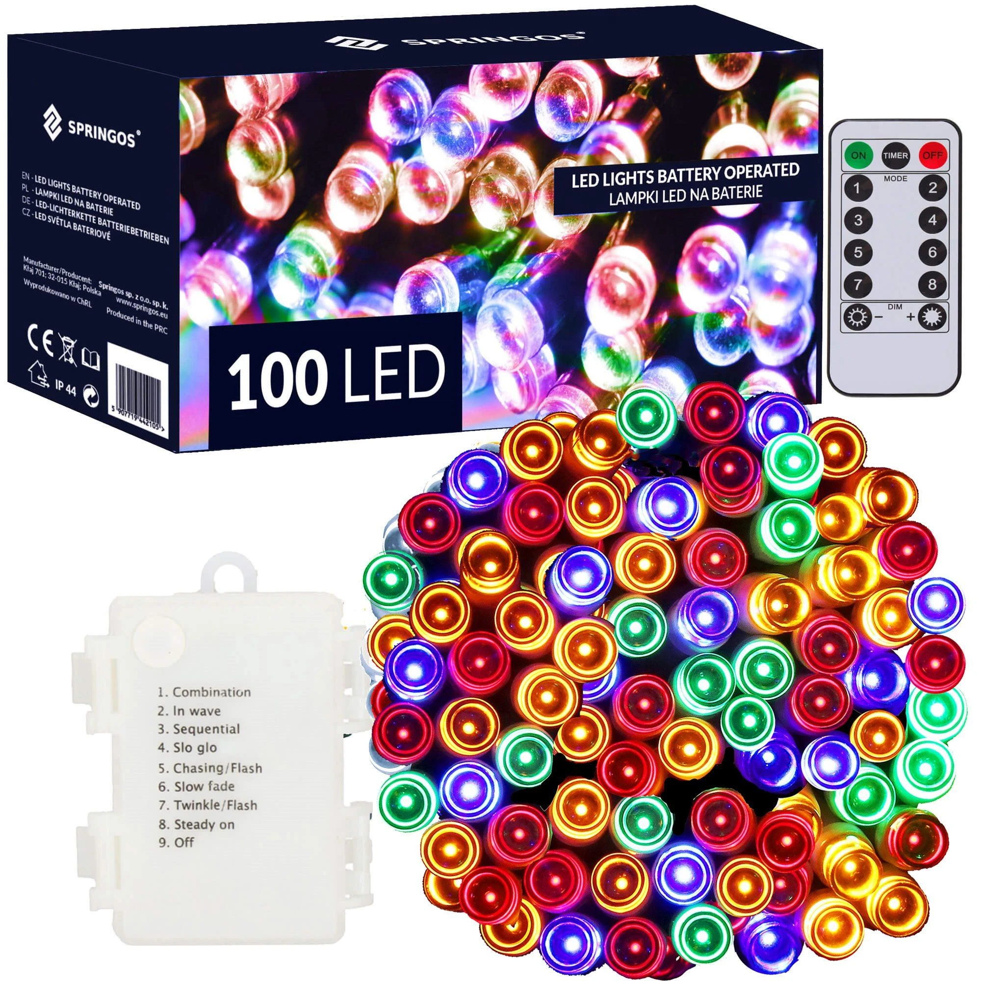 Šviesos girlianda Springos su 100 LED, 10 m, daugiaspalvė