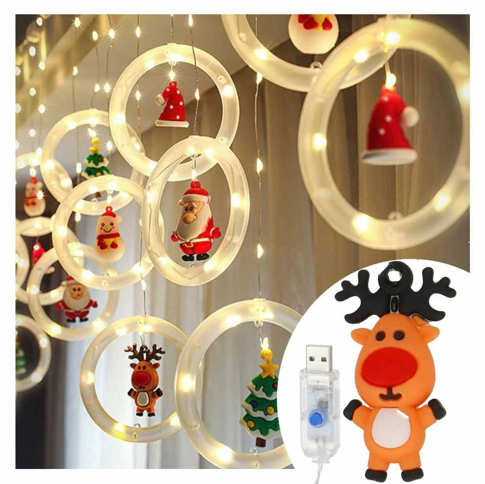 Kalėdinė girlianda Springos 110 LED su figūrėlėmis, USB, šiltai balta