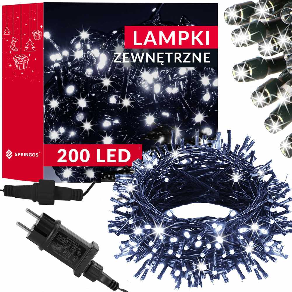 Kalėdinės girliandos Springos 200 LED, 10 m, šaltai balta