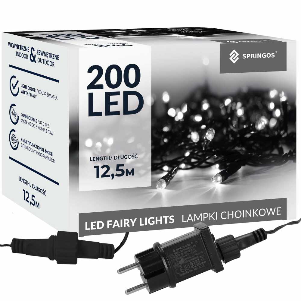 Kalėdinės girliandos Springos 200 LED, 10 m, šaltai balta