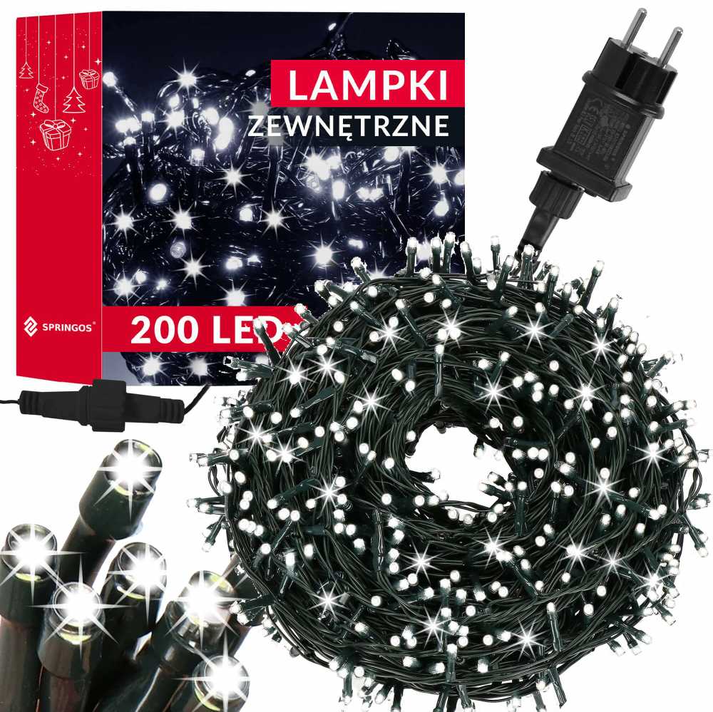 Kalėdinės girliandos Springos 200 LED, 10 m, šaltai balta