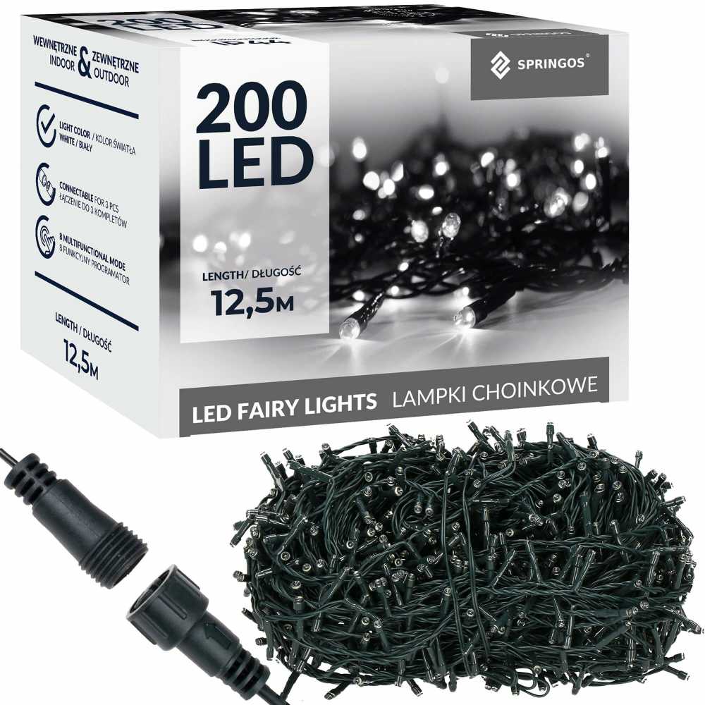 Kalėdinės girliandos Springos 200 LED, 10 m, šaltai balta
