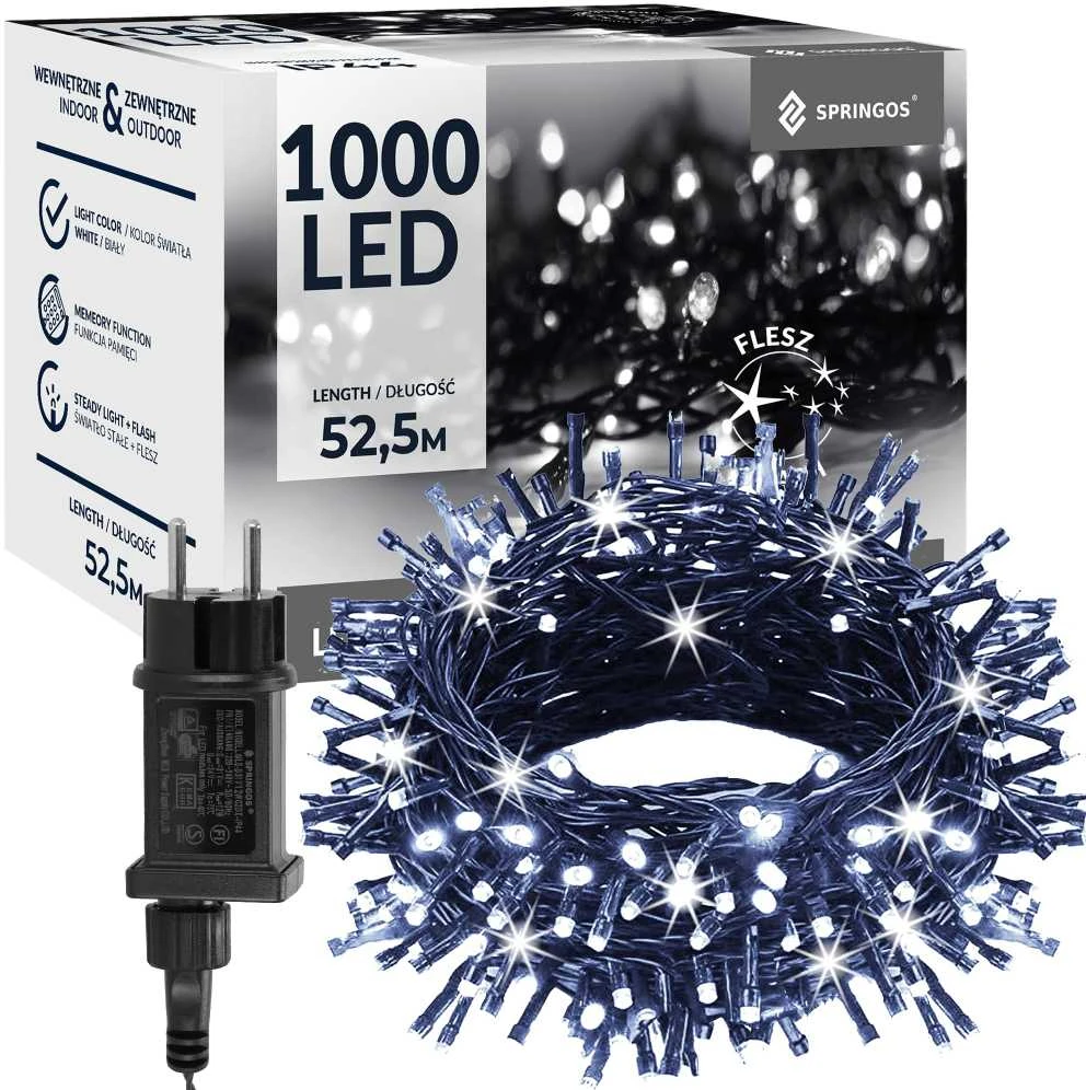 Kalėdinės lemputės Springos 1000 LED, 50 m, IP44