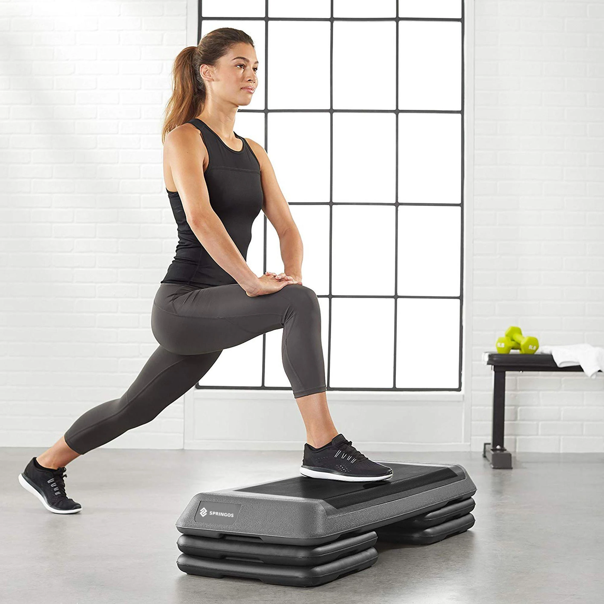 Aerobikos step platforma Springos 3 aukščiai, 108x41.5 cm, 350 kg