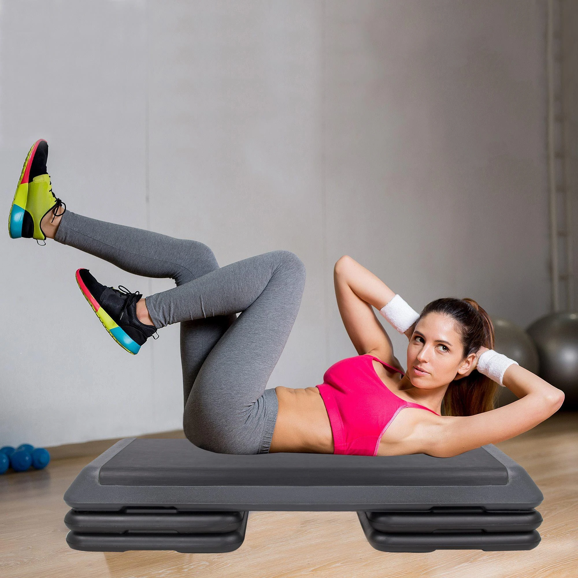 Aerobikos step platforma Springos 3 aukščiai, 108x41.5 cm, 350 kg