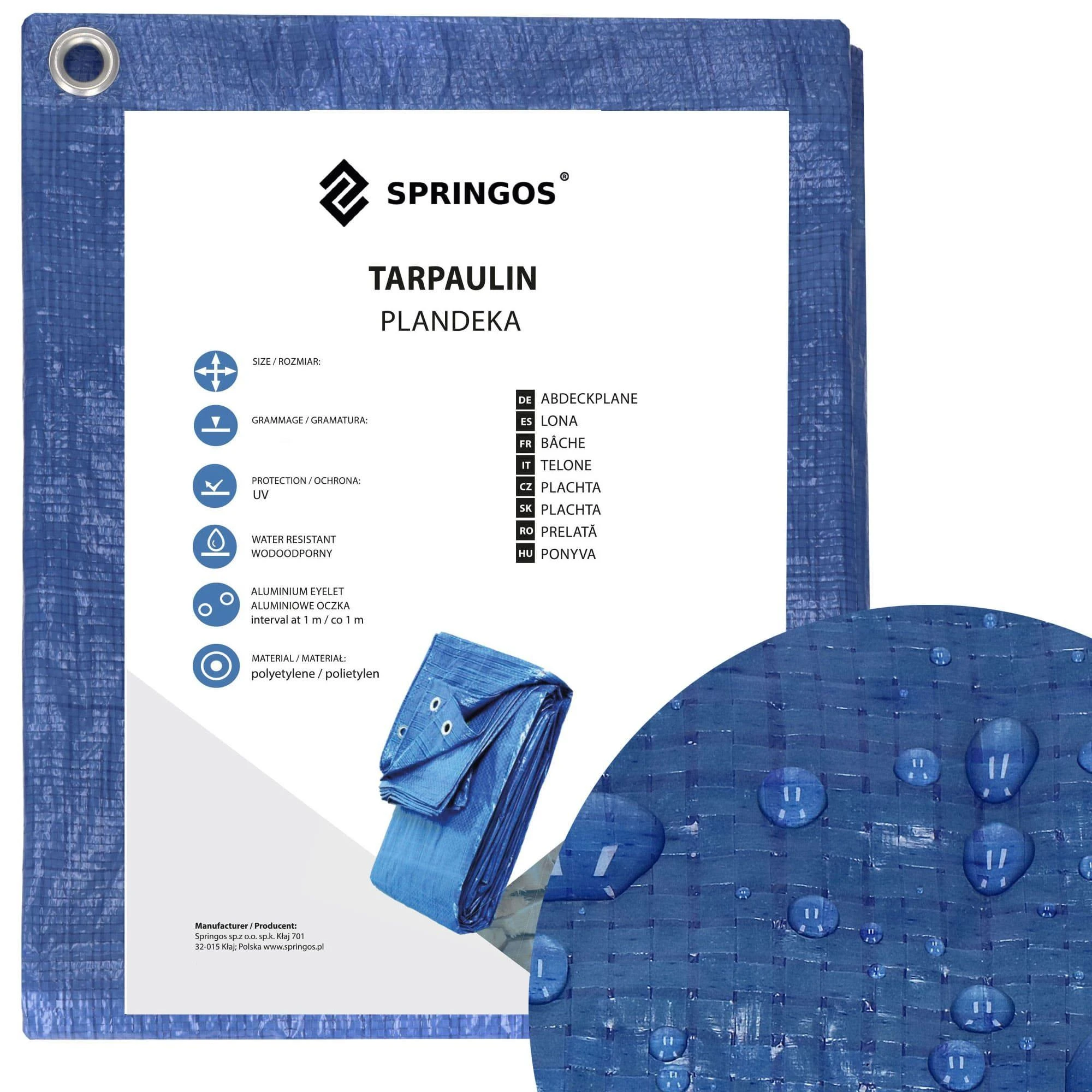 Brezentas Springos 6x9 m mėlynas 60 g/m²