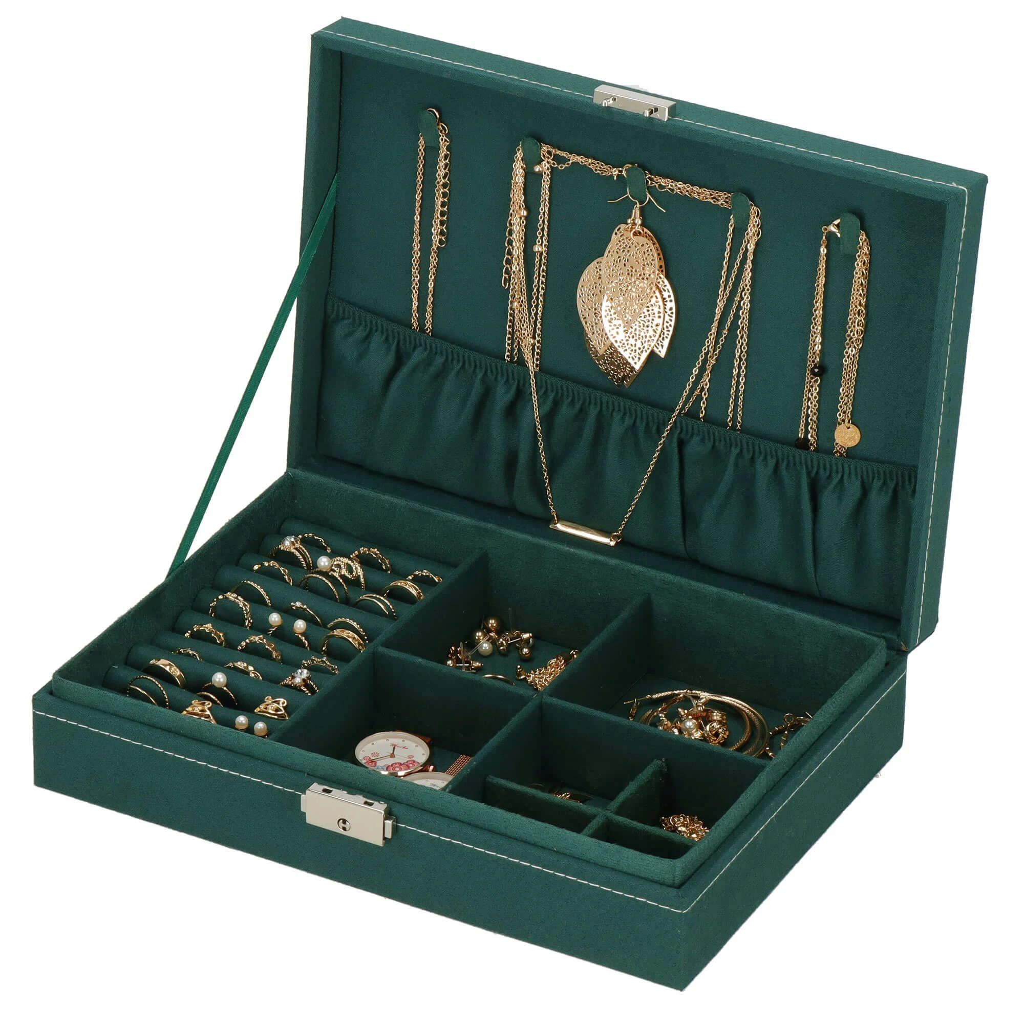 Papuošalų dėžutė Springos 28x19,5x7 cm žalias aksomas