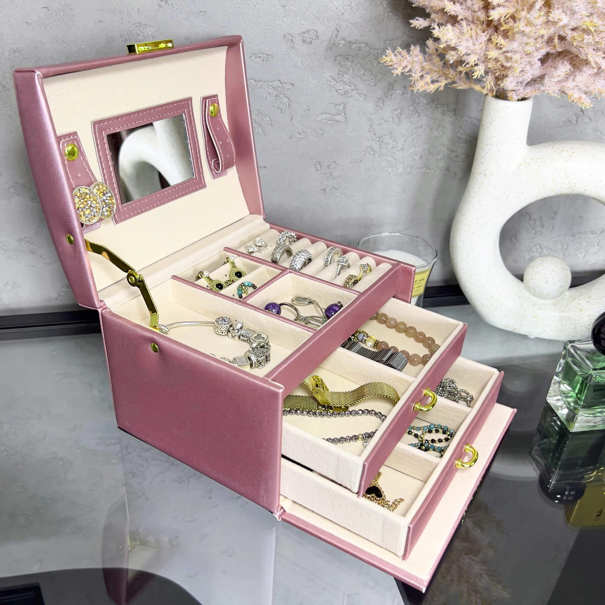 Springos Dėžutė papuošalams Elegance Style Rožinė Gold