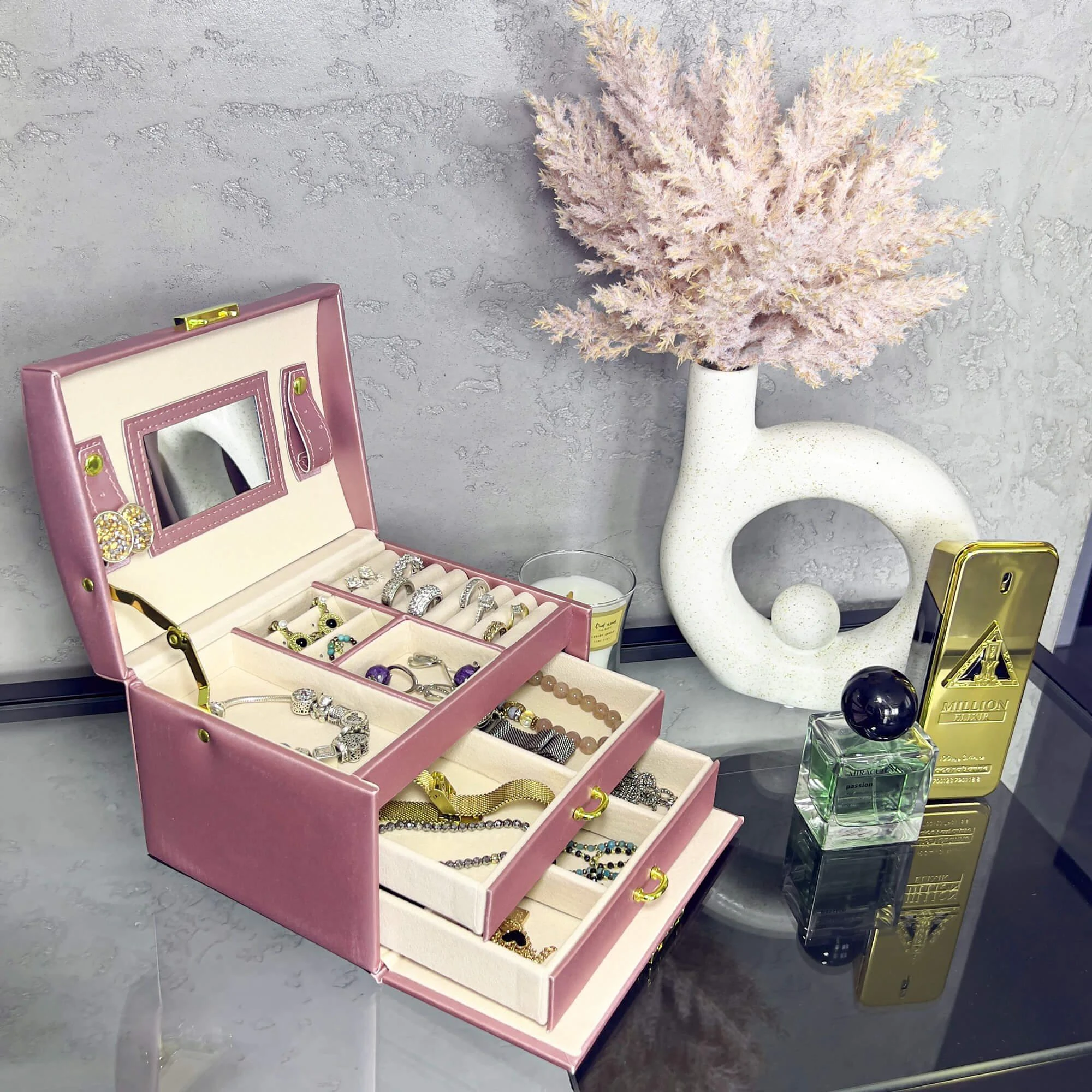 Springos Dėžutė papuošalams Elegance Style Rožinė Gold