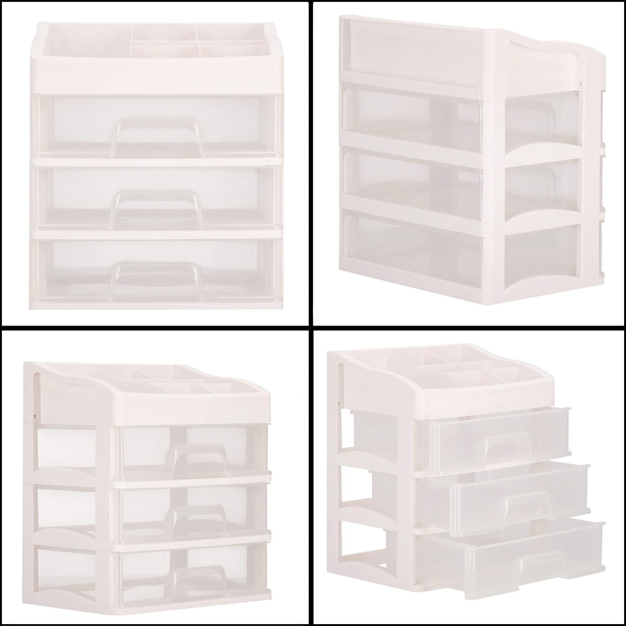 Springos Kosmetikos priemonių dėžutė BEAUTY BOX 3 DRAWERS OPEN CREAM