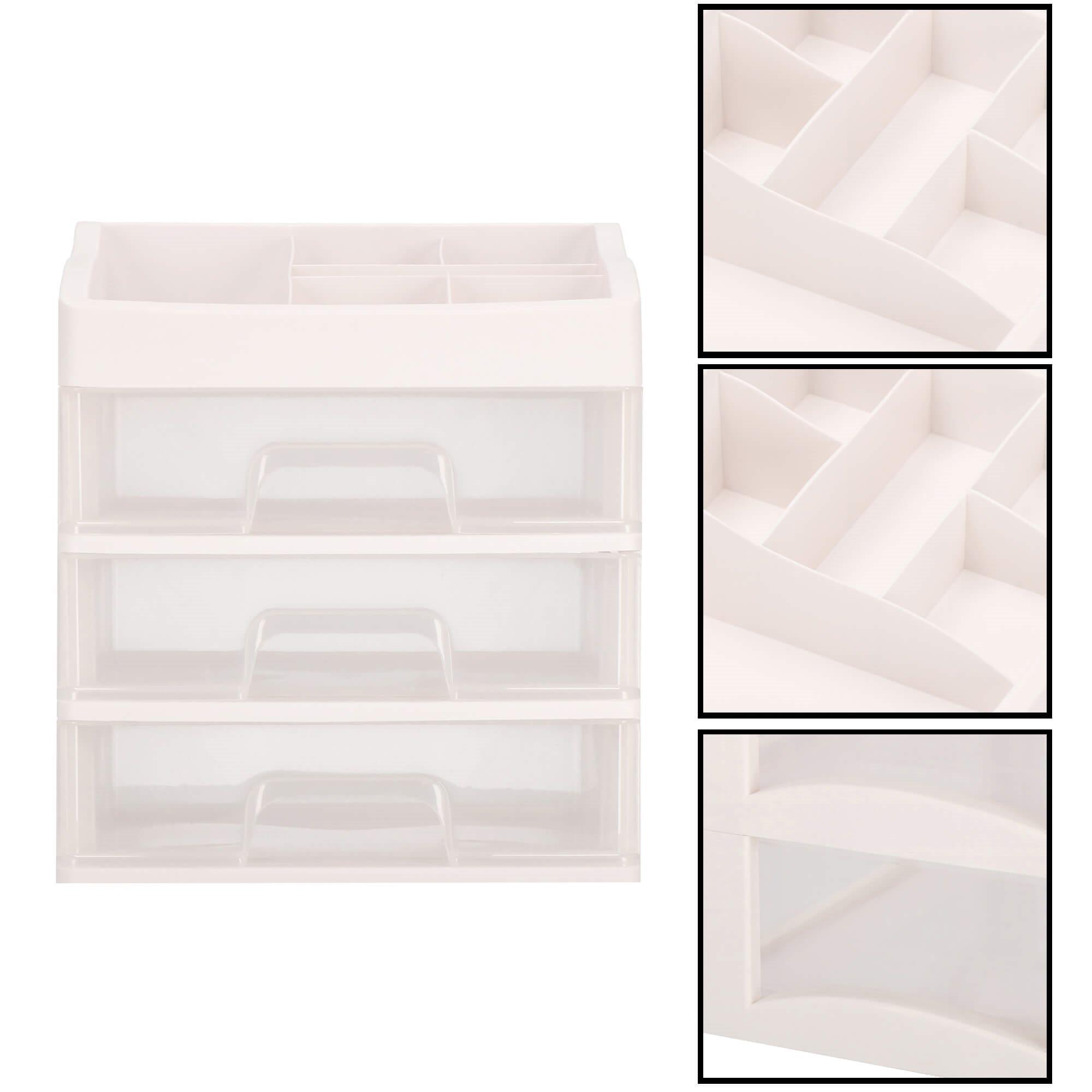 Springos Kosmetikos priemonių dėžutė BEAUTY BOX 3 DRAWERS OPEN CREAM