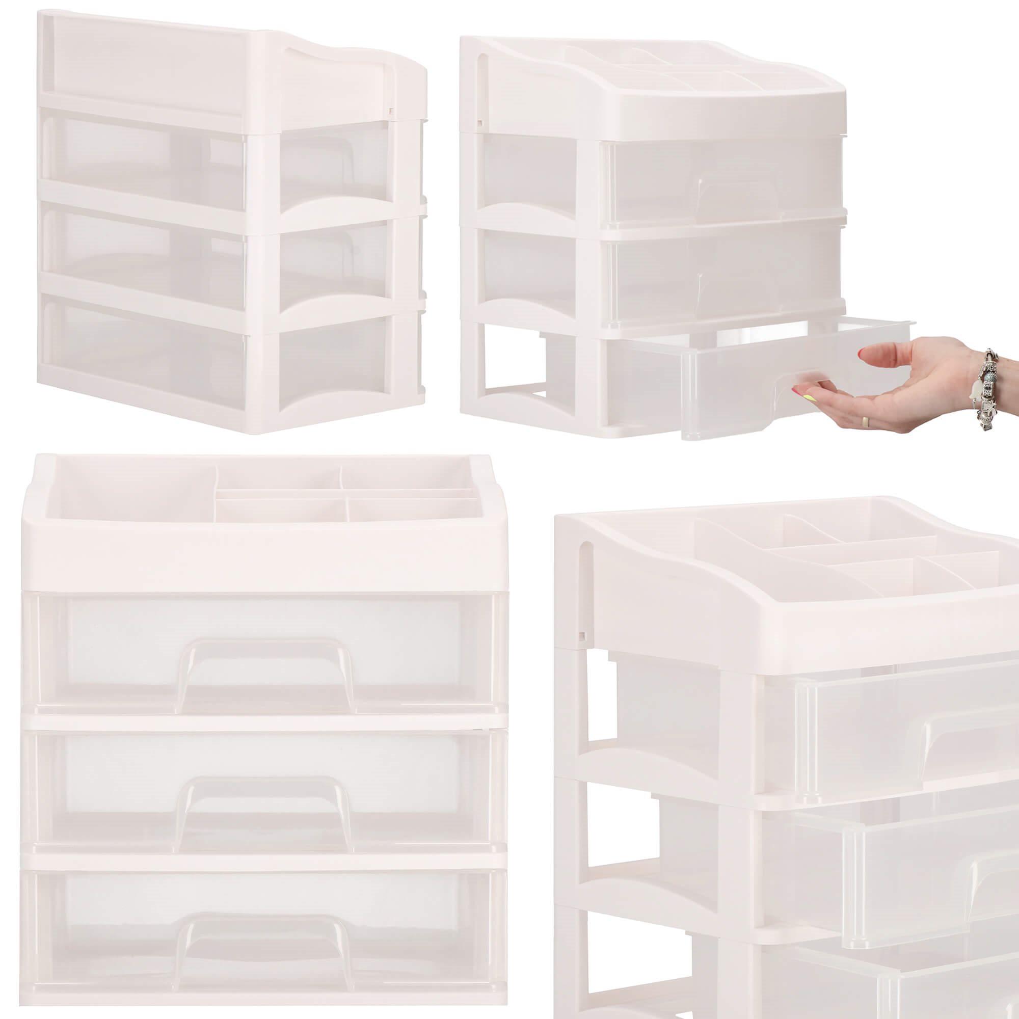Springos Kosmetikos priemonių dėžutė BEAUTY BOX 3 DRAWERS OPEN CREAM