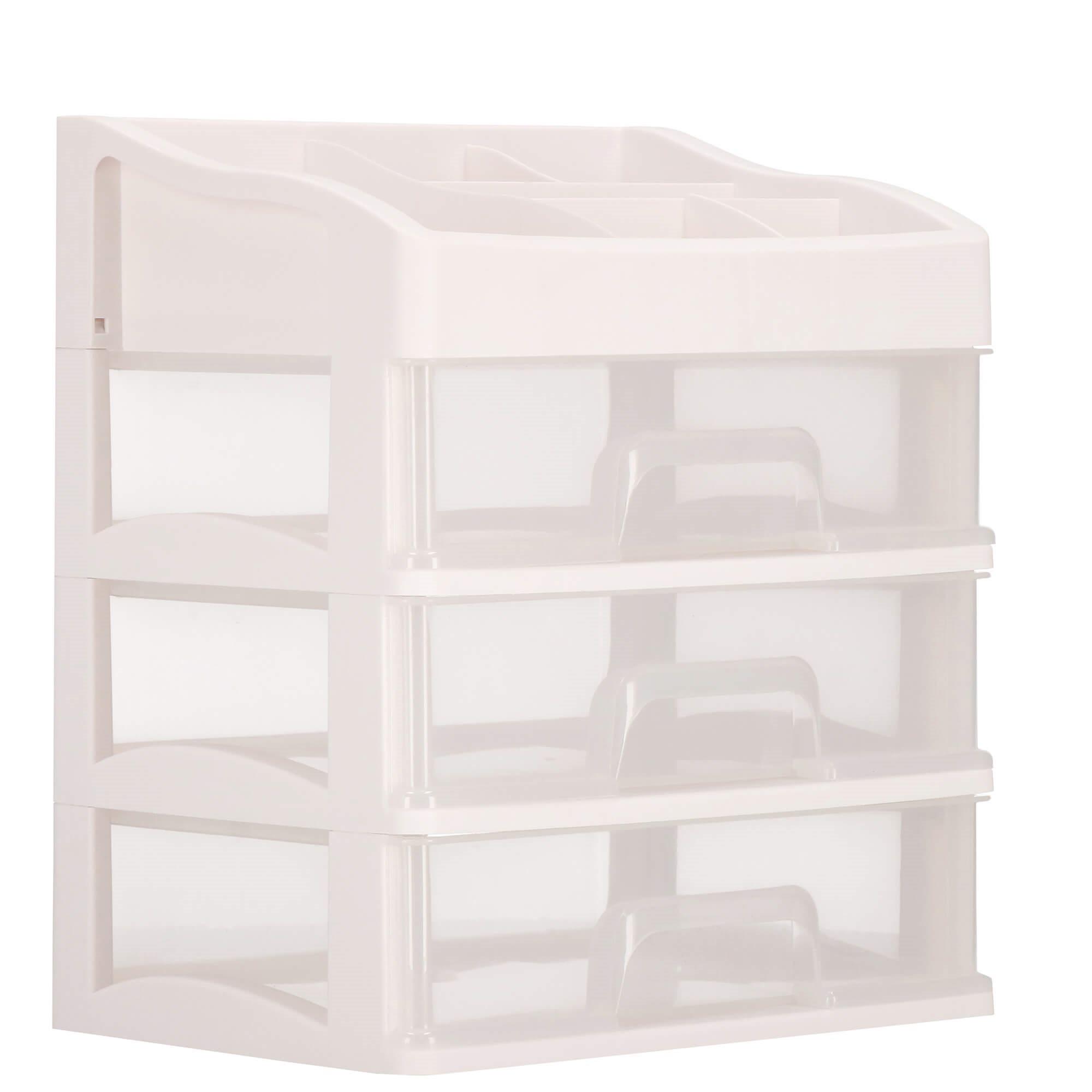 Springos Kosmetikos priemonių dėžutė BEAUTY BOX 3 DRAWERS OPEN CREAM