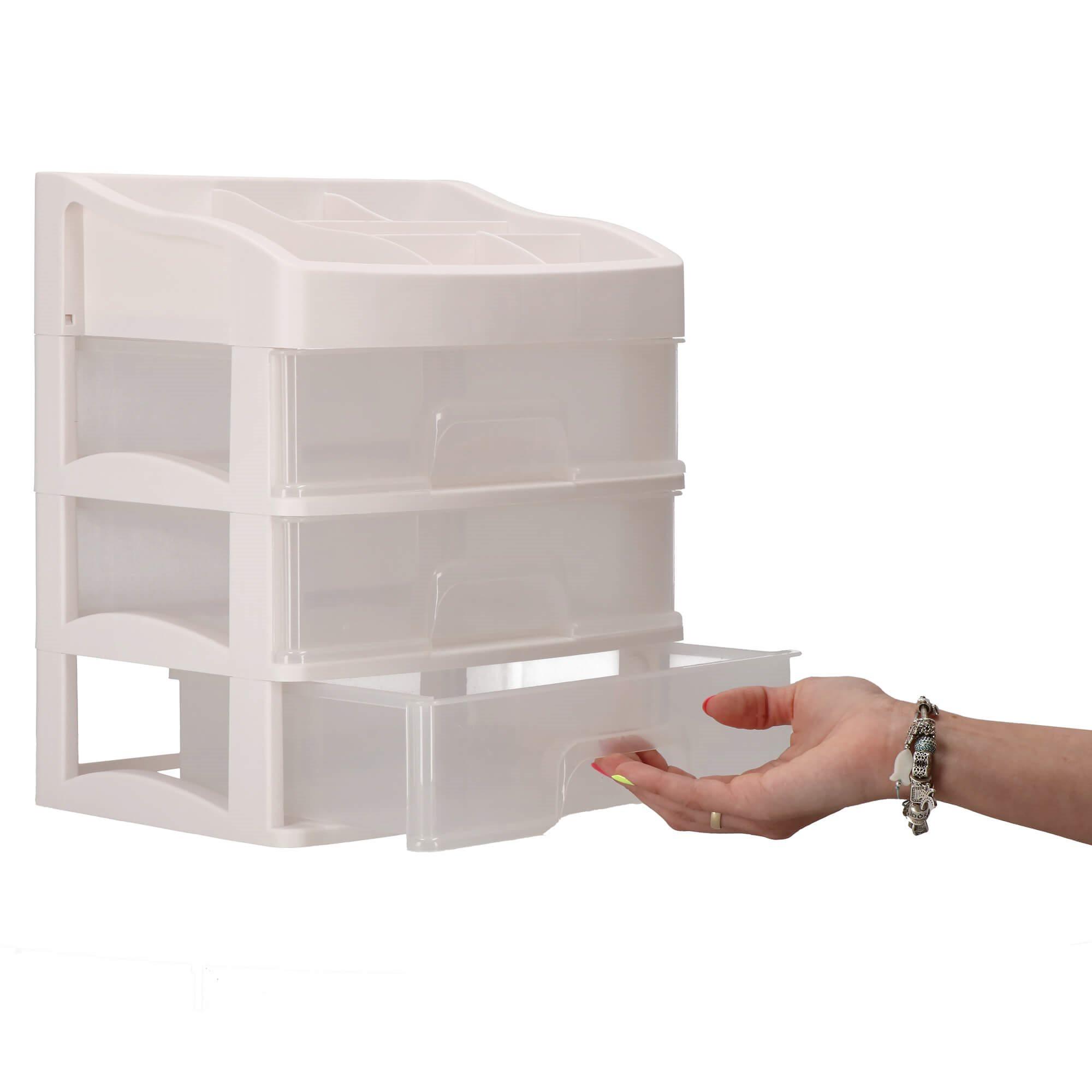Springos Kosmetikos priemonių dėžutė BEAUTY BOX 3 DRAWERS OPEN CREAM