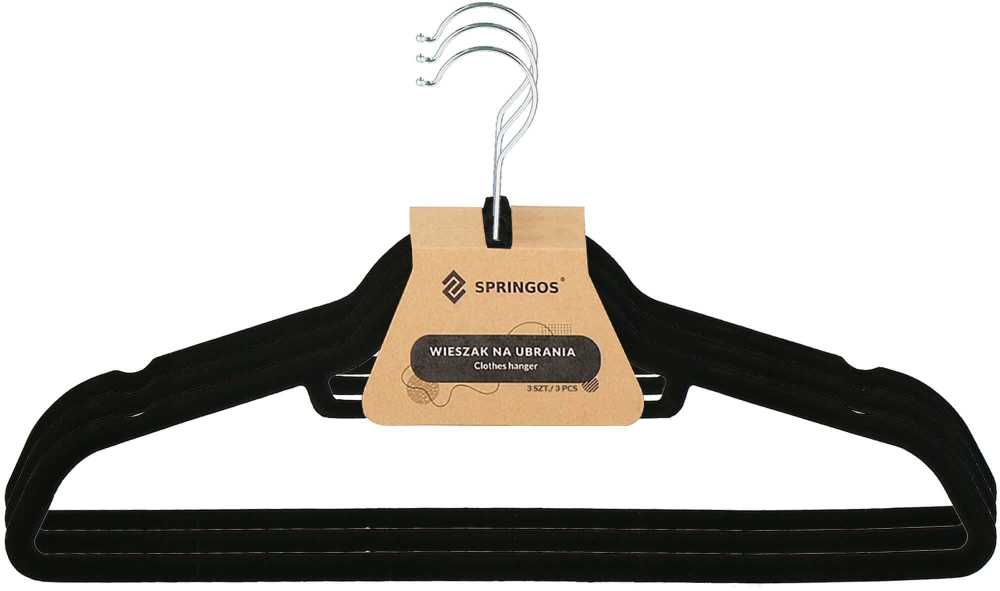 Springos Drabužių kabykla juoda 20 vnt