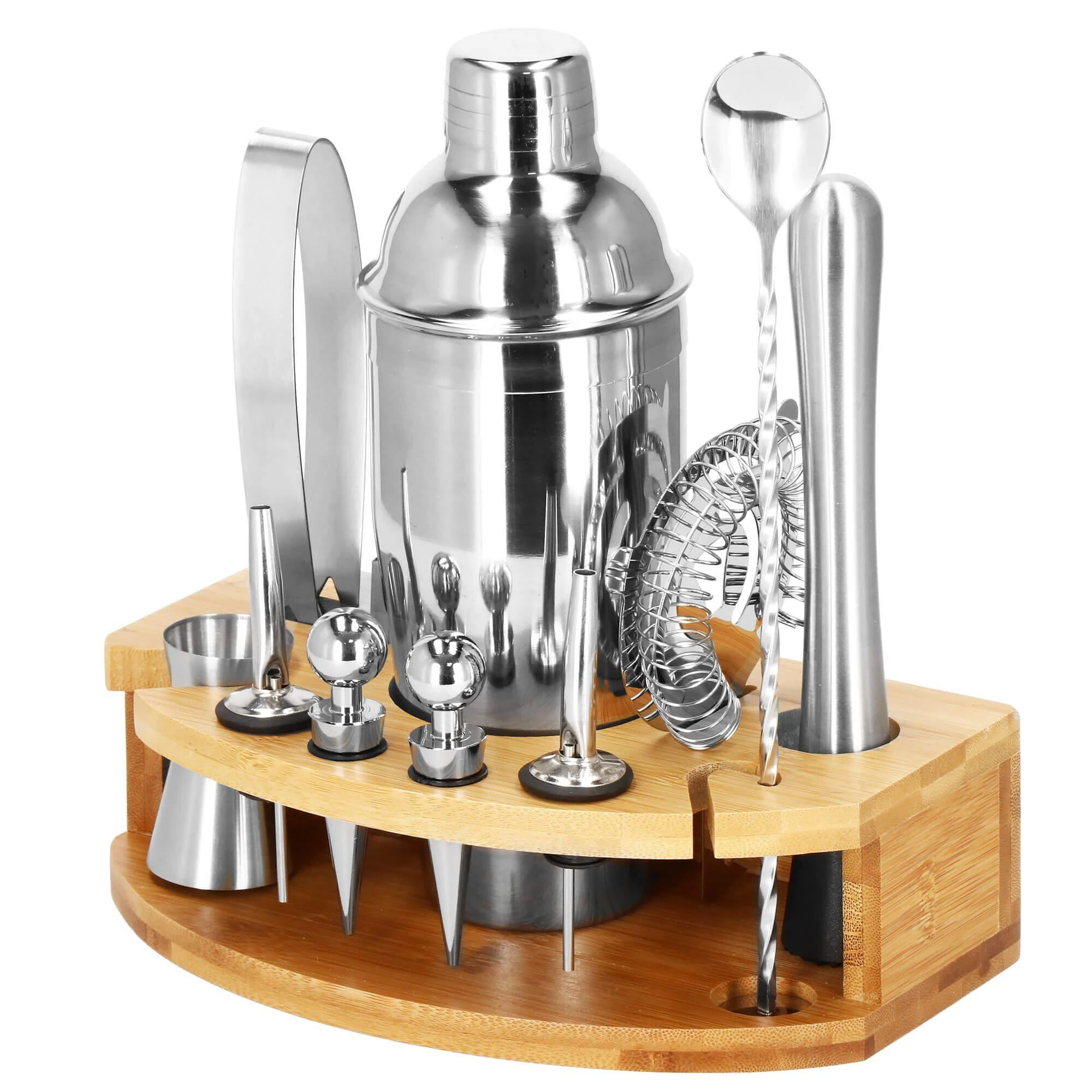 Springos Kokteilių gaminimo rinkinys su bambuko stovu PROFESSIONAL SET, 750ml 12vnt. MAXI