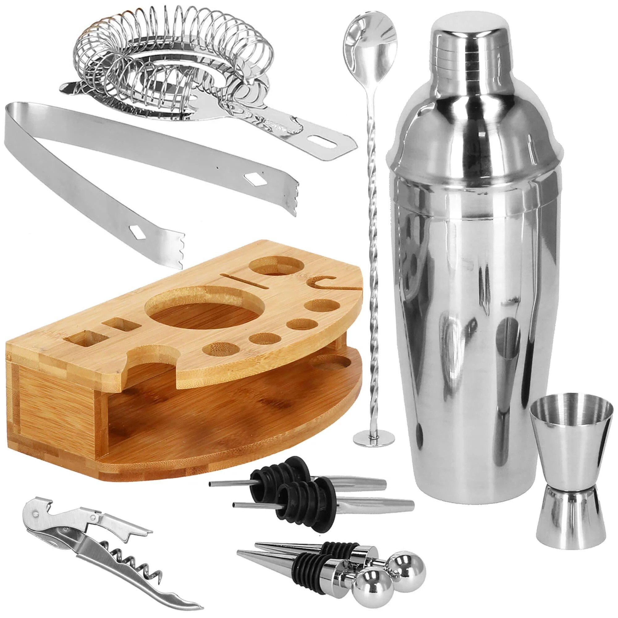 Springos Kokteilių gaminimo rinkinys su bambuko stovu PROFESSIONAL SET, 750ml 12vnt. MAXI