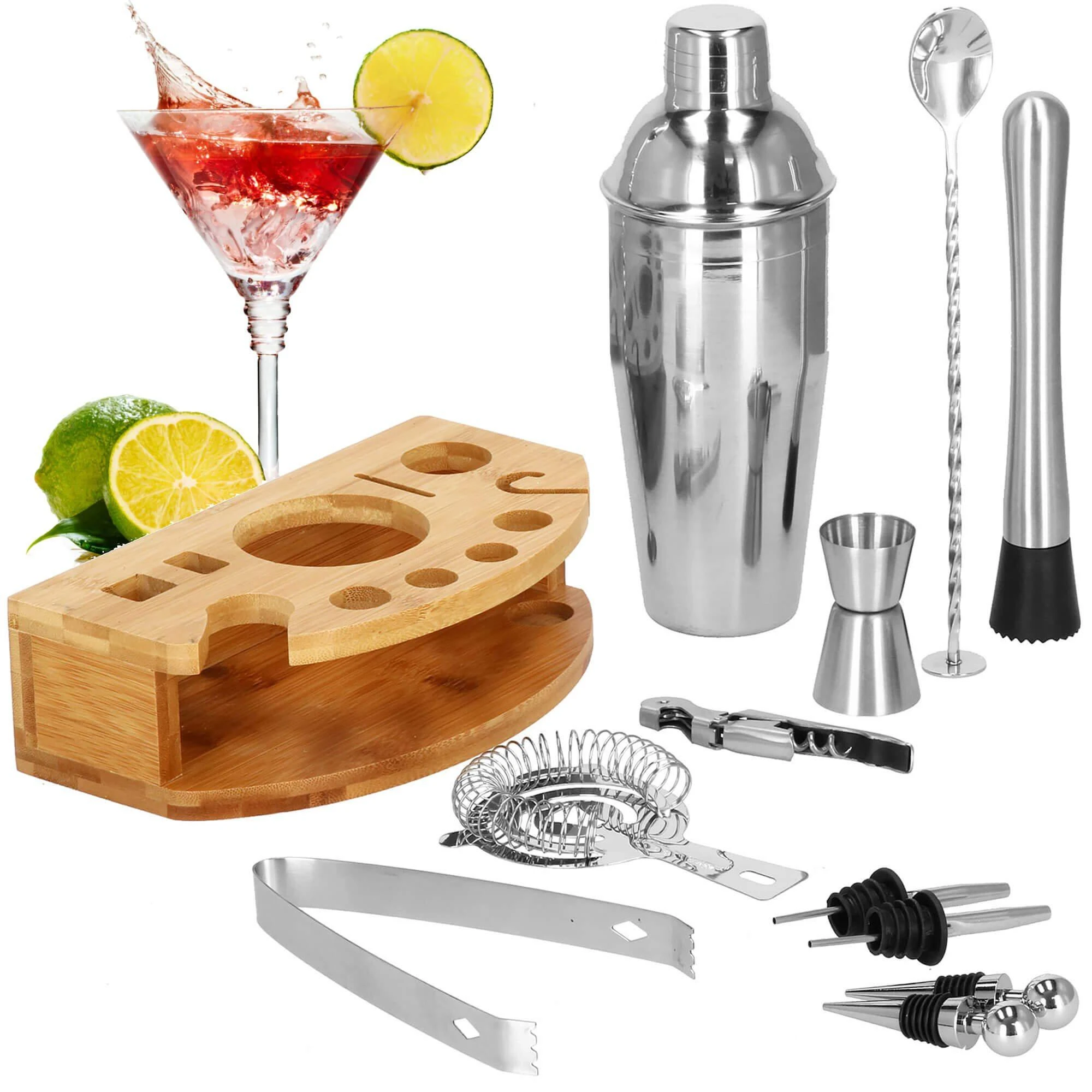 Springos Kokteilių gaminimo rinkinys su bambuko stovu PROFESSIONAL SET, 750ml 12vnt. MAXI