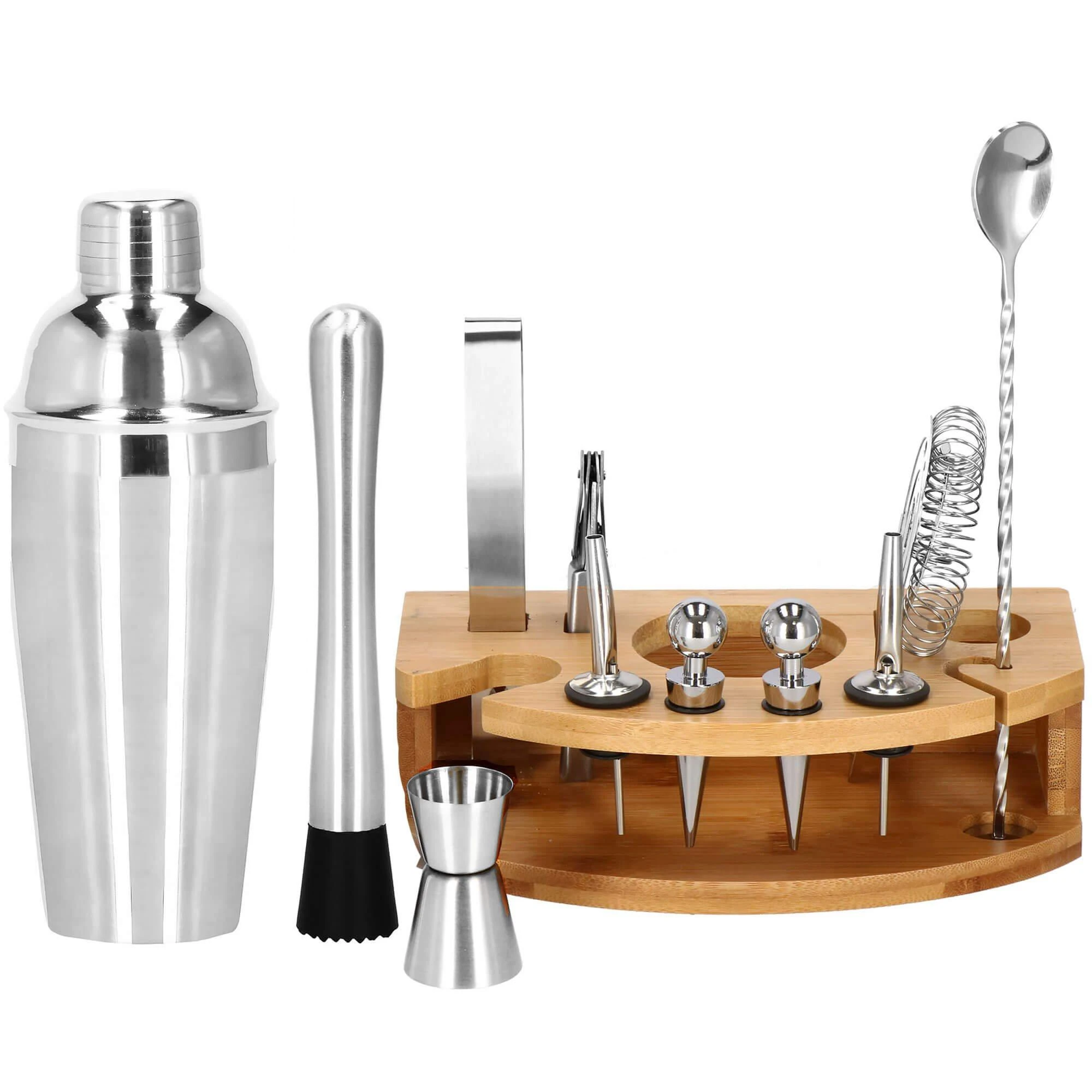 Springos Kokteilių gaminimo rinkinys su bambuko stovu PROFESSIONAL SET, 750ml 12vnt. MAXI