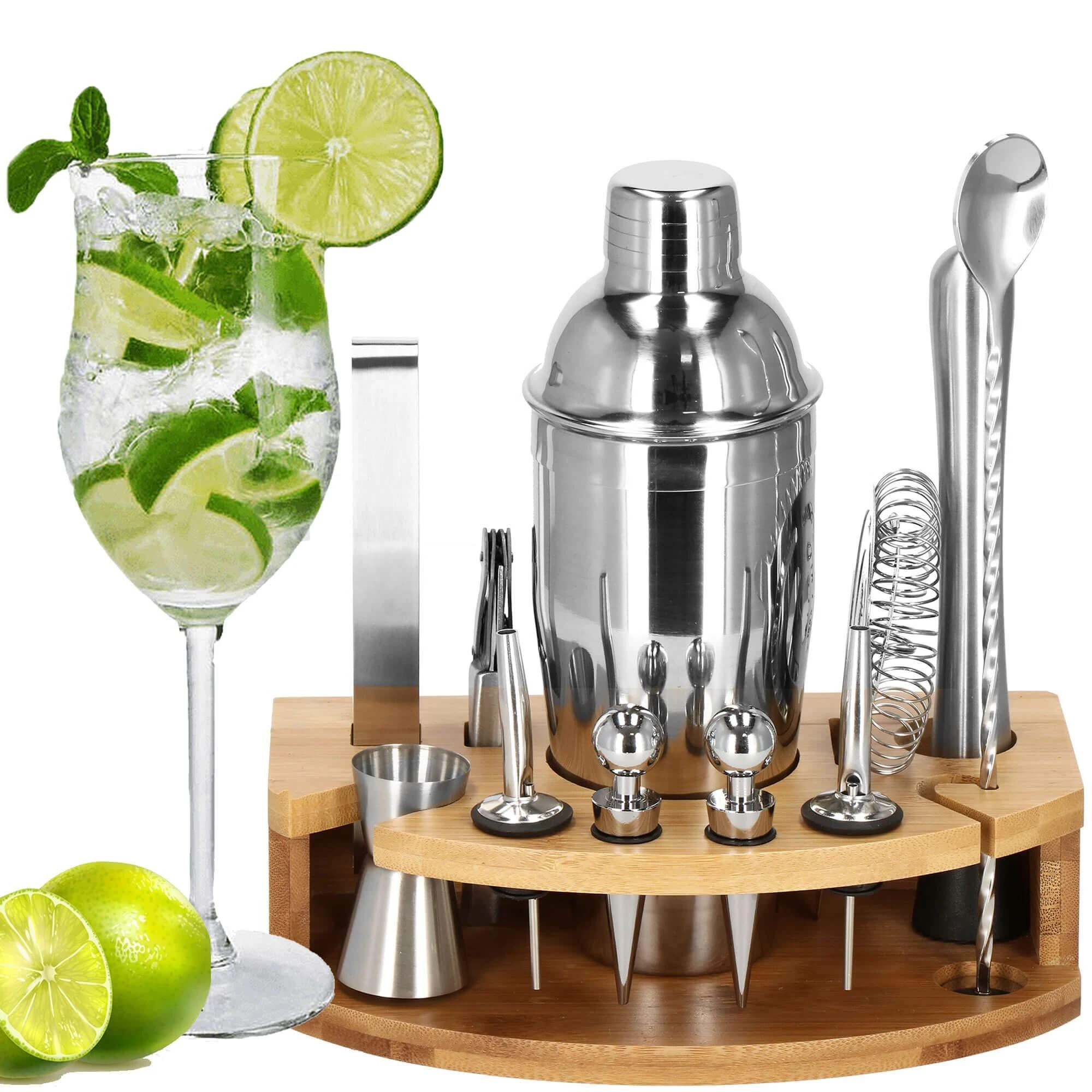 Springos Kokteilių gaminimo rinkinys su bambuko stovu PROFESSIONAL SET, 750ml 12vnt. MAXI