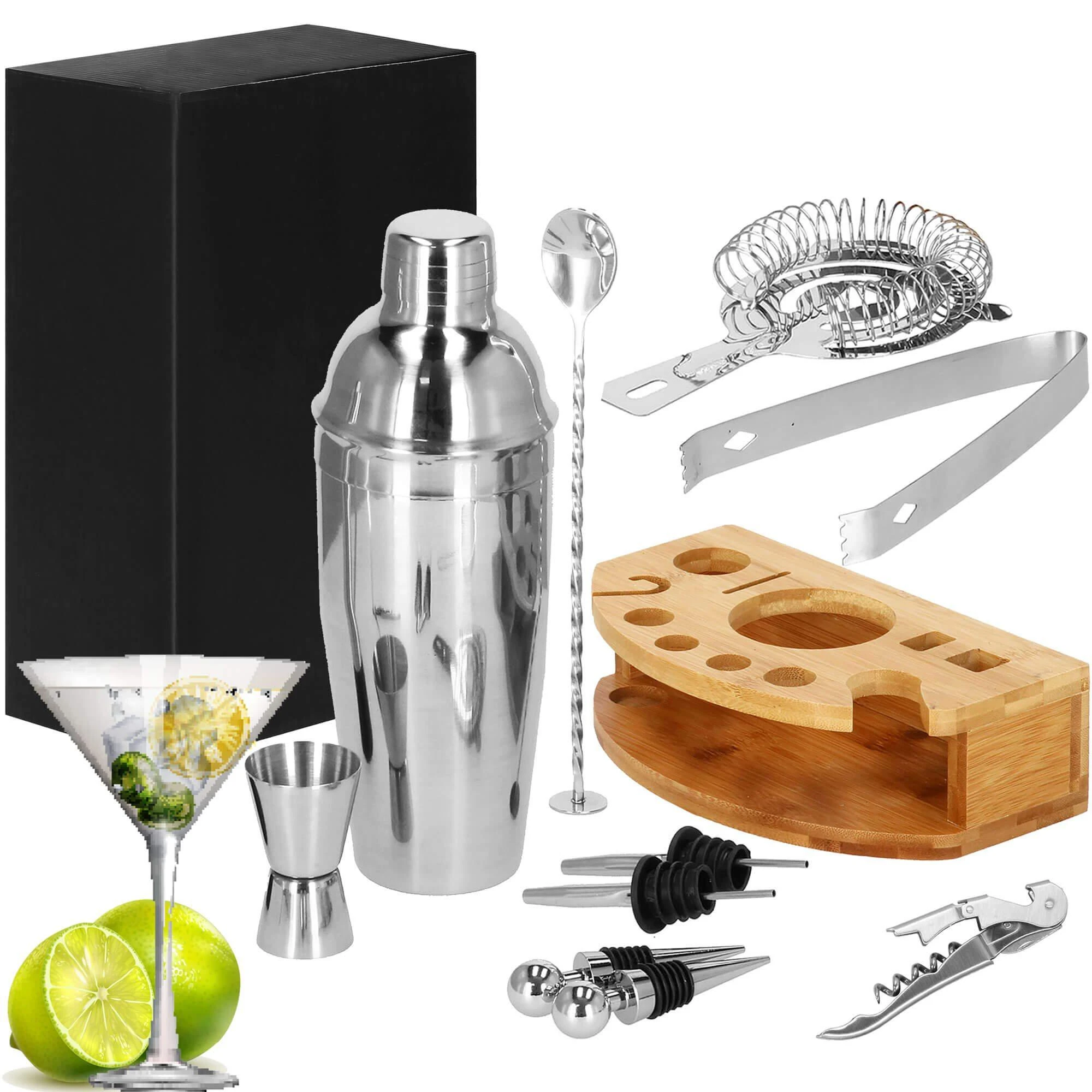 Springos Kokteilių gaminimo rinkinys su bambuko stovu PROFESSIONAL SET, 750ml 12vnt. MAXI