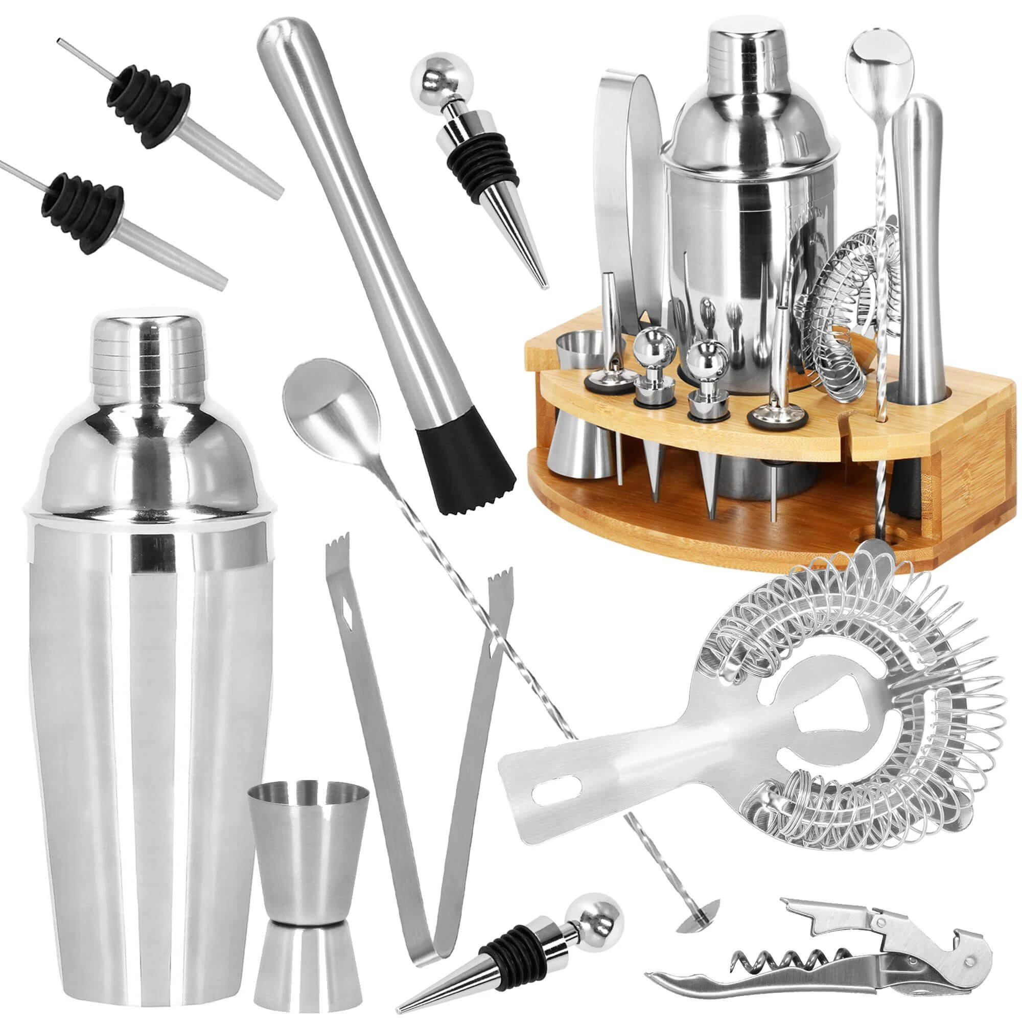 Springos Kokteilių gaminimo rinkinys su bambuko stovu PROFESSIONAL SET, 750ml 12vnt. MAXI