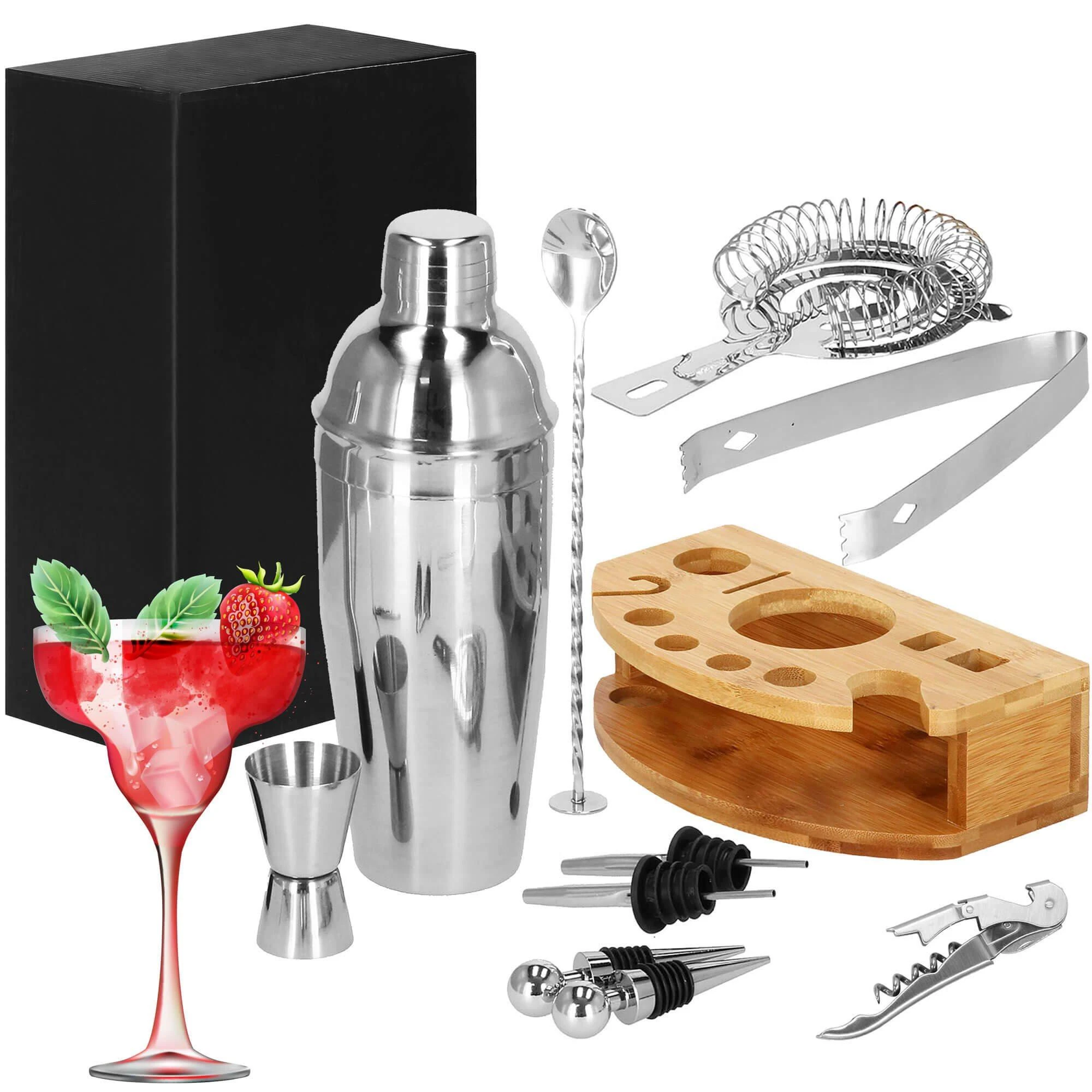 Springos Kokteilių gaminimo rinkinys su bambuko stovu PROFESSIONAL SET, 750ml 12vnt. MAXI