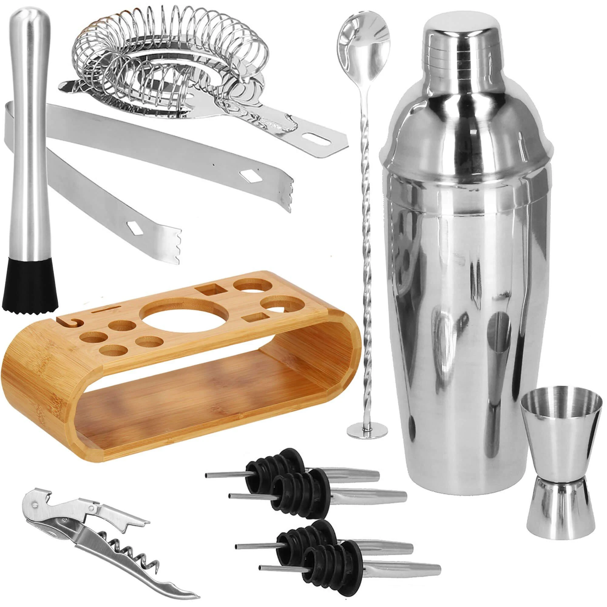 Springos Kokteilių gaminimo rinkinys su bambuko stovu PROFESSIONAL SET, 750ml 12vnt. MAXI