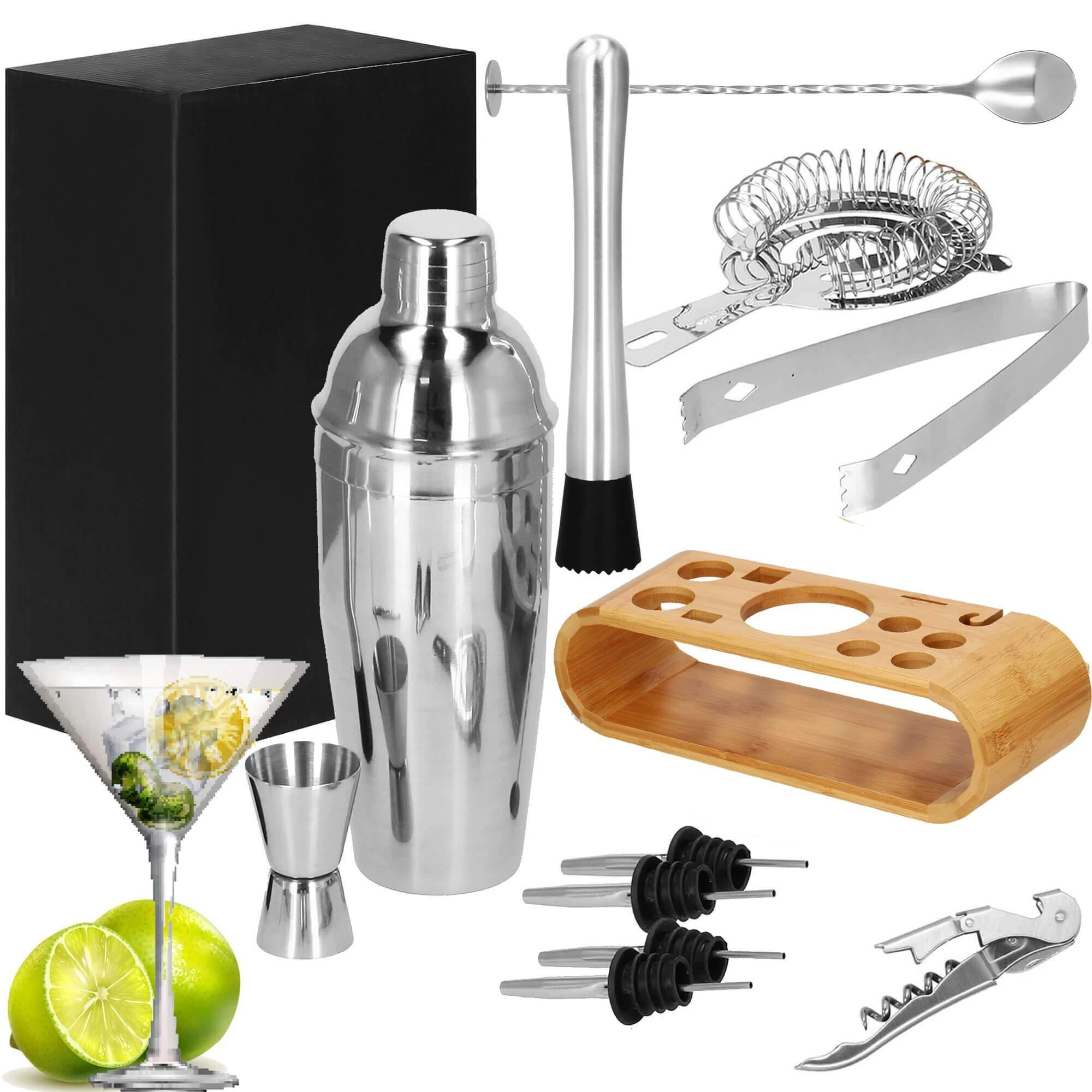 Springos Kokteilių gaminimo rinkinys su bambuko stovu PROFESSIONAL SET, 750ml 12vnt. MAXI