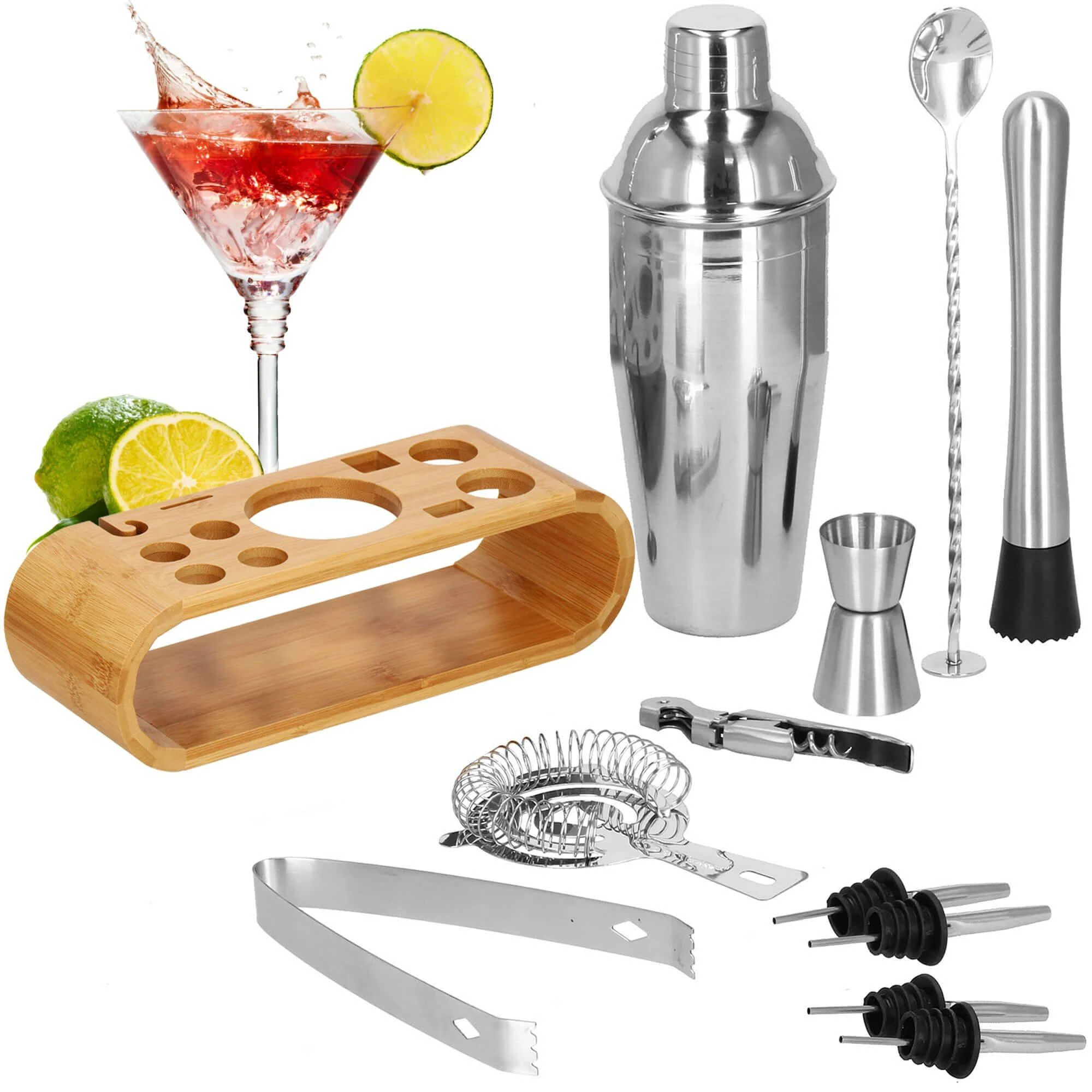 Springos Kokteilių gaminimo rinkinys su bambuko stovu PROFESSIONAL SET, 750ml 12vnt. MAXI