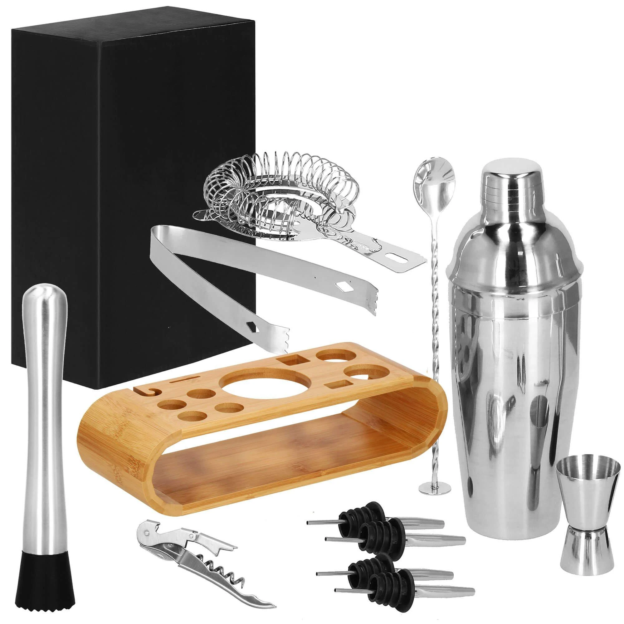 Springos Kokteilių gaminimo rinkinys su bambuko stovu PROFESSIONAL SET, 750ml 12vnt. MAXI