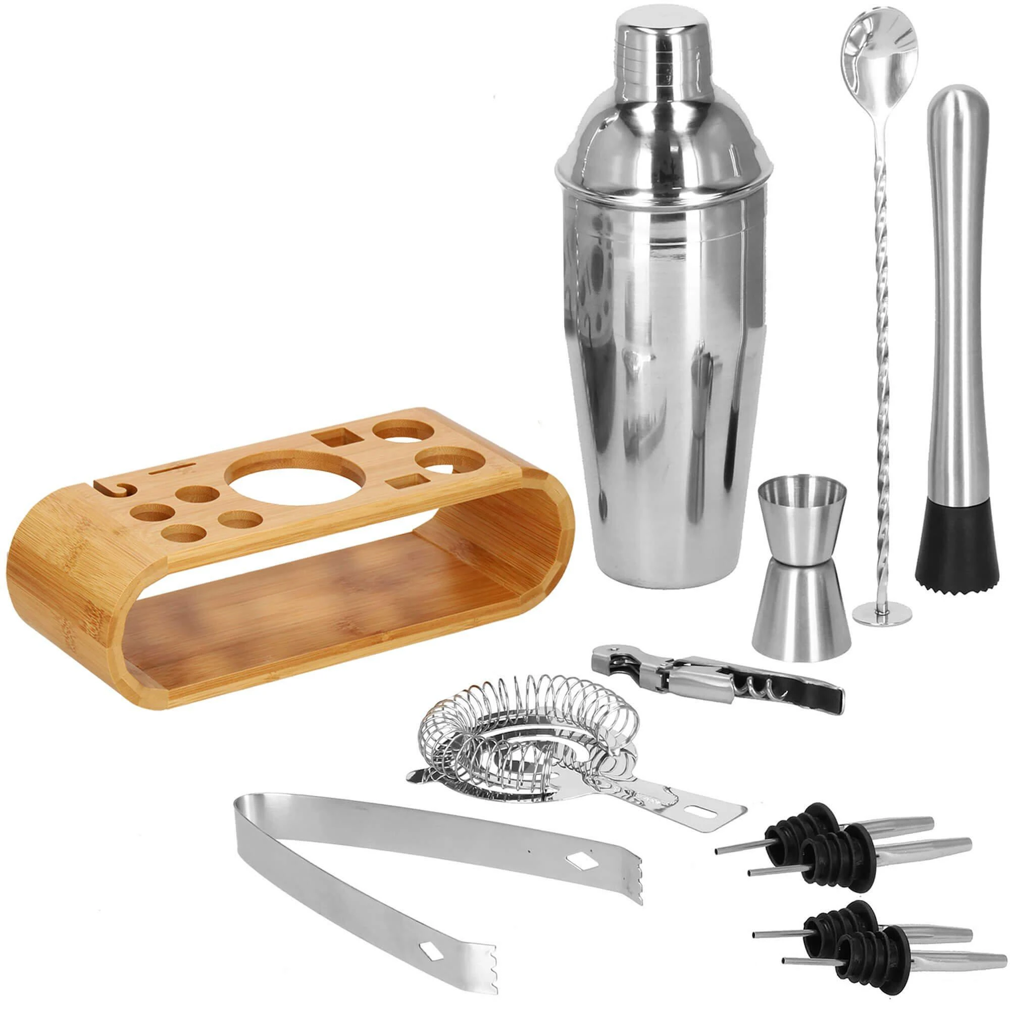 Springos Kokteilių gaminimo rinkinys su bambuko stovu PROFESSIONAL SET, 750ml 12vnt. MAXI