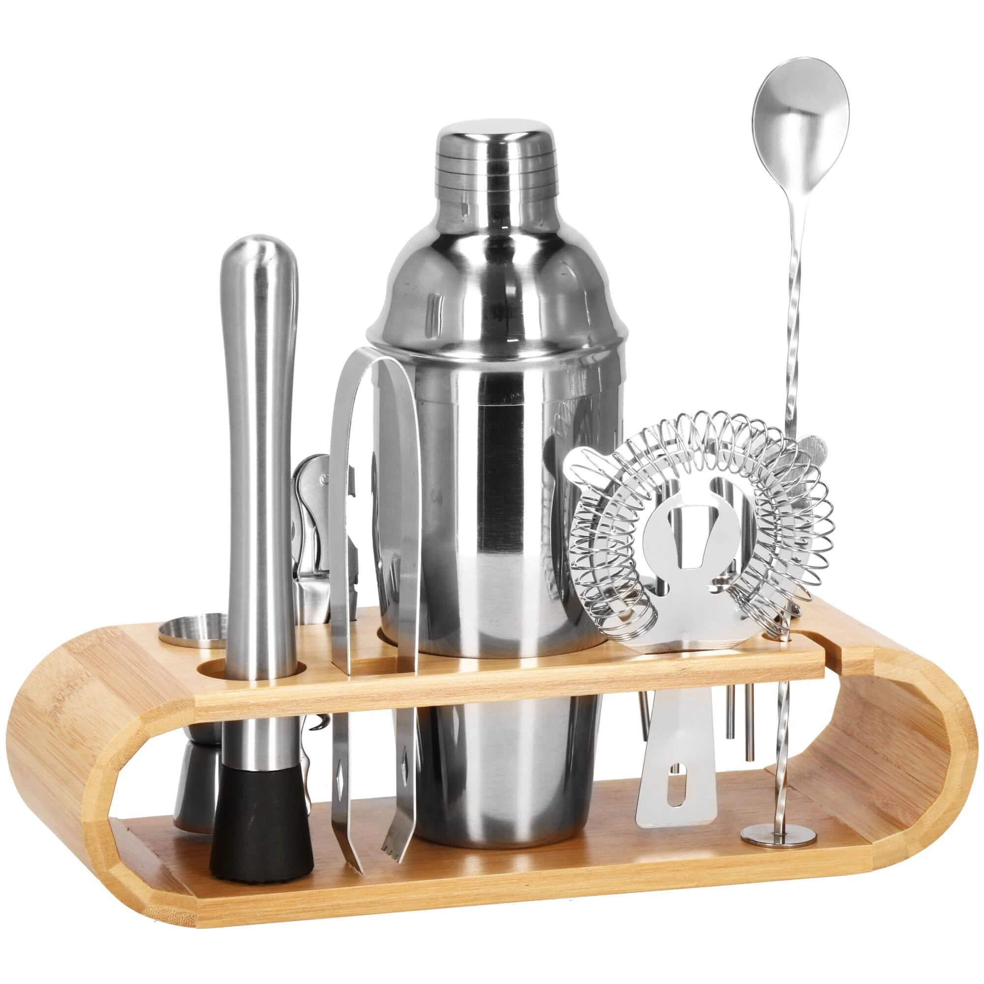 Springos Kokteilių gaminimo rinkinys su bambuko stovu PROFESSIONAL SET, 750ml 12vnt. MAXI