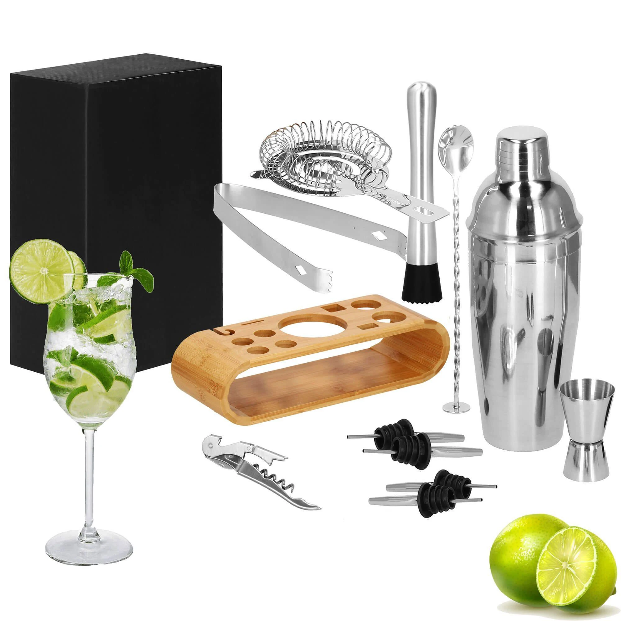 Springos Kokteilių gaminimo rinkinys su bambuko stovu PROFESSIONAL SET, 750ml 12vnt. MAXI