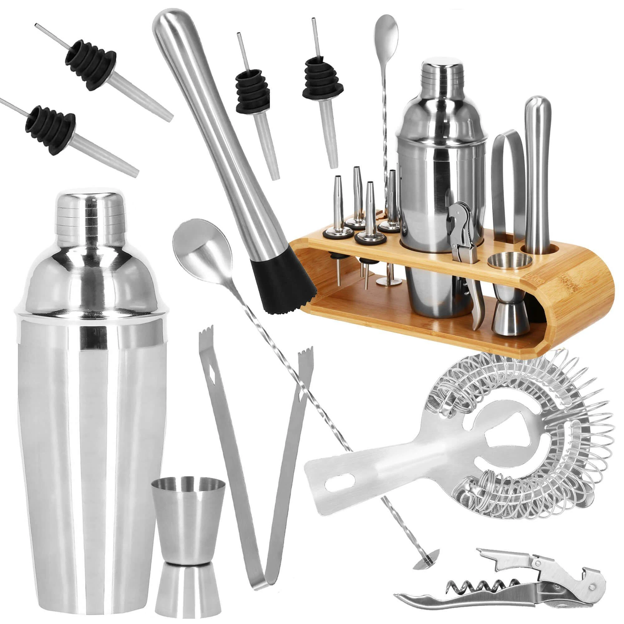Springos Kokteilių gaminimo rinkinys su bambuko stovu PROFESSIONAL SET, 750ml 12vnt. MAXI